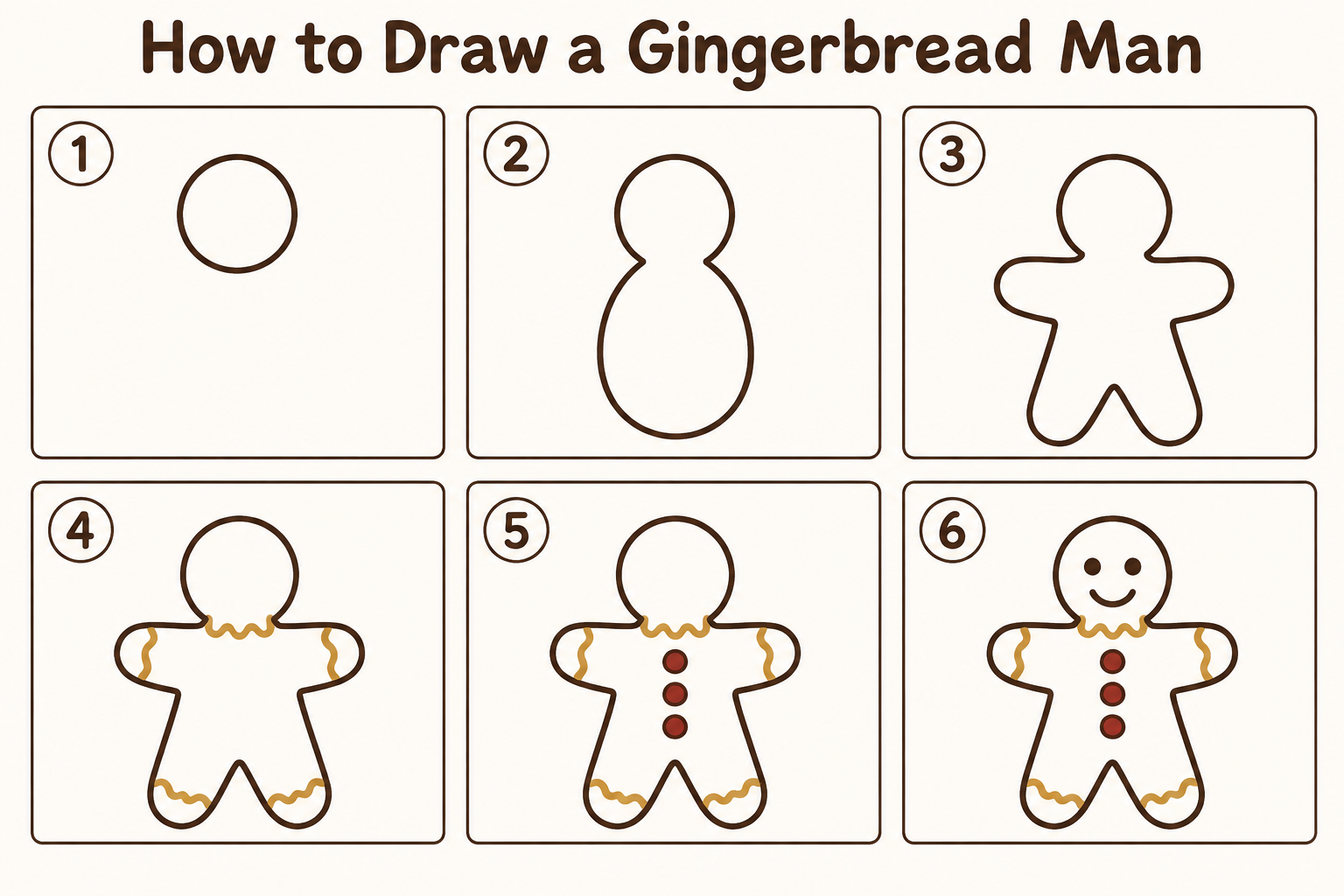 "How to Draw a Gingerbread Man
1
2
3
4
5
6" — Warm Paper Linework | AI Text Effect Generator