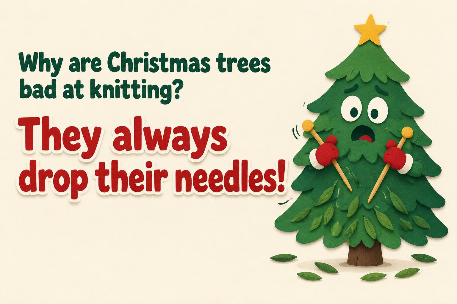 "Why are Christmas trees bad at knitting?
They always drop their needles!" — Playful Paper Cutout | AI Text Effect Generator