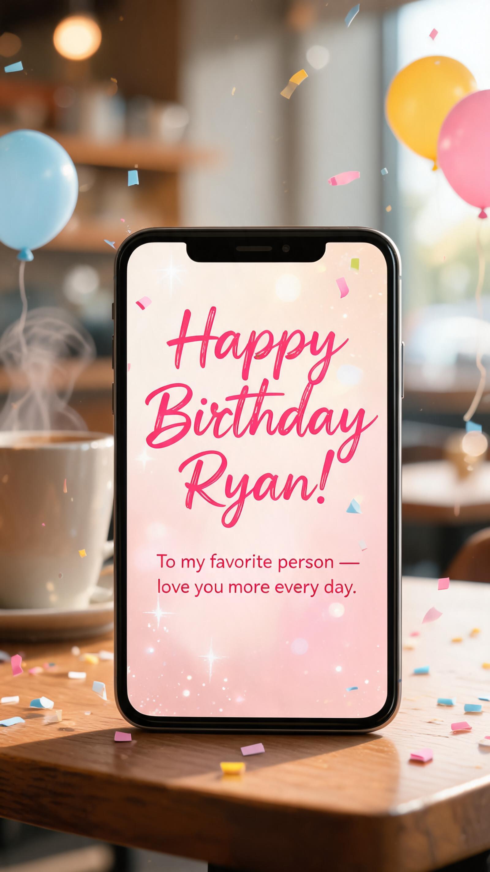 "Happy Birthday Ryan!
To my favorite person — love you more every day." — Birthday | AI Text Effect Generator