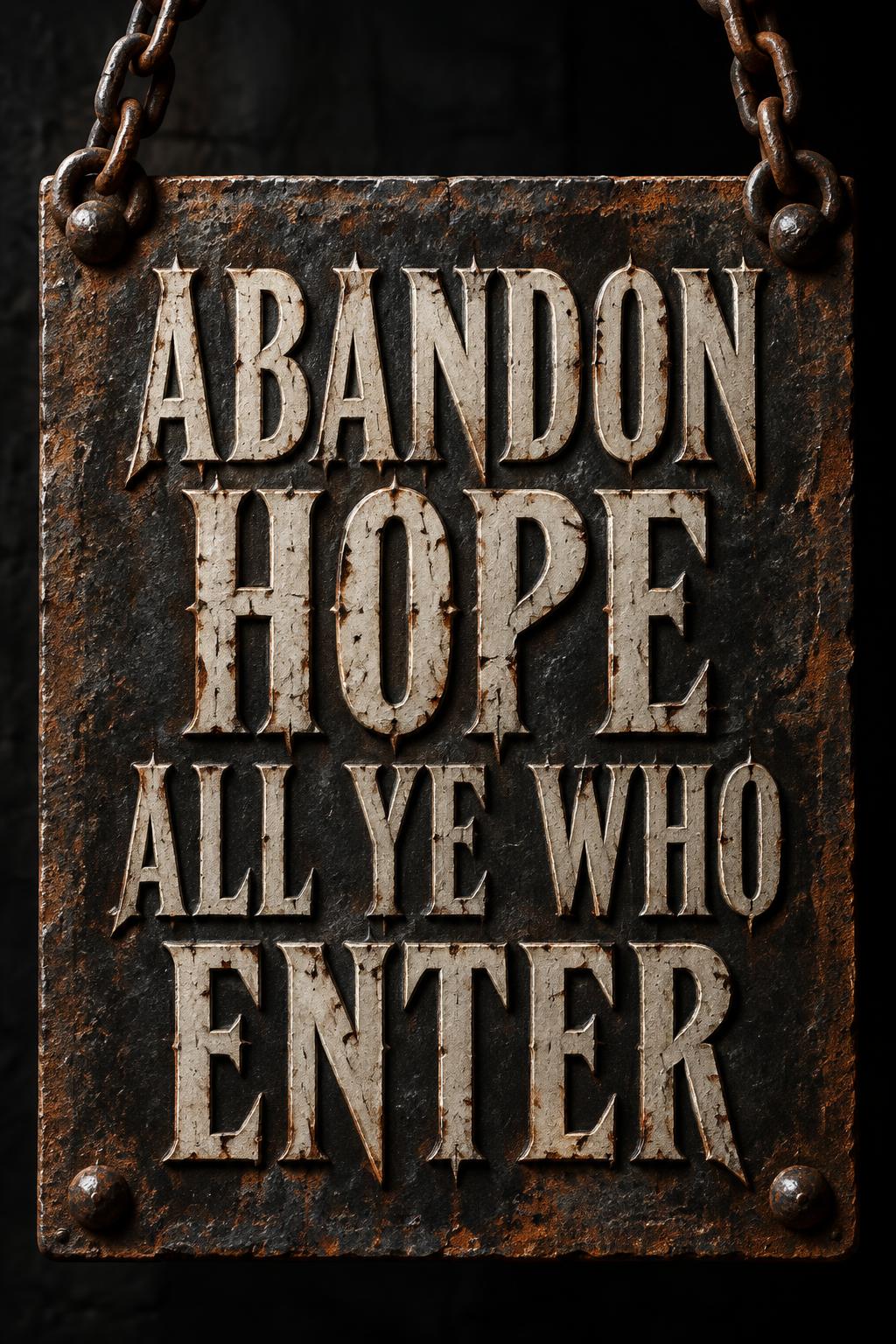 "ABANDON HOPE ALL YE WHO ENTER" — Hierro De Umbral | AI Text Effect Generator