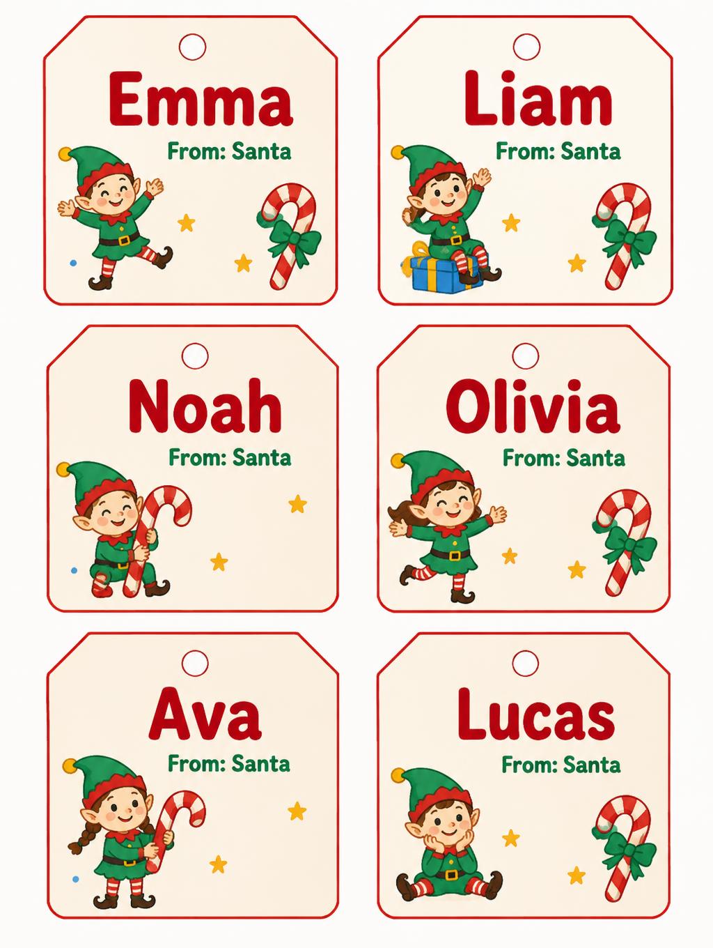 "Emma
From: Santa
Liam
From: Santa
Noah
From: Santa
Olivia
From: Santa
Ava
From: Santa
Lucas
From: Santa" — Bright Storybook Print | AI Text Effect Generator