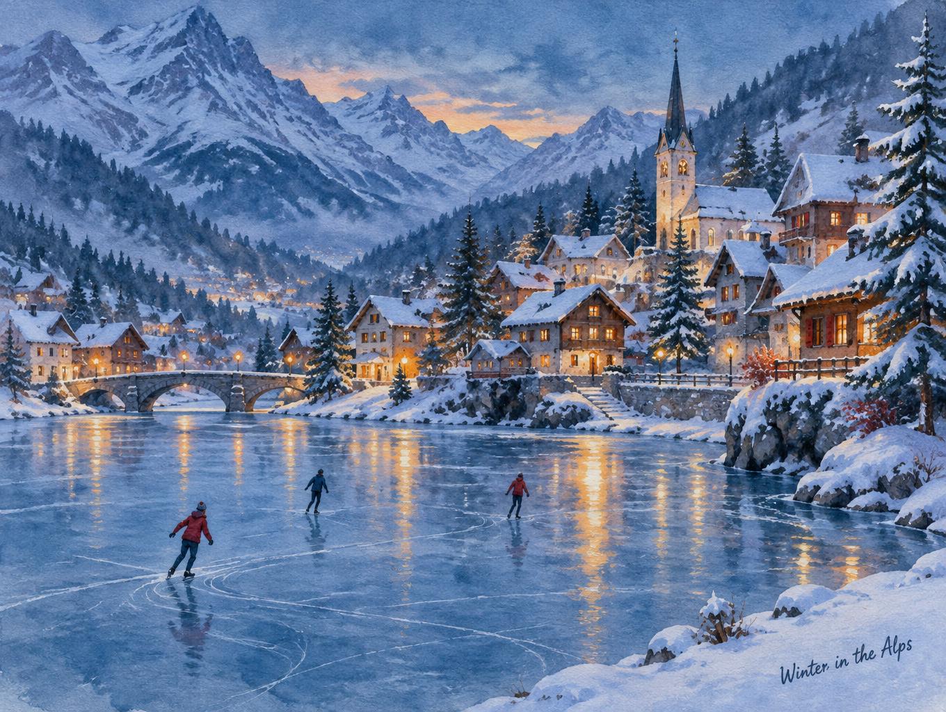 "Winter in the Alps" — Watercolor Christmas | AI Text Effect Generator
