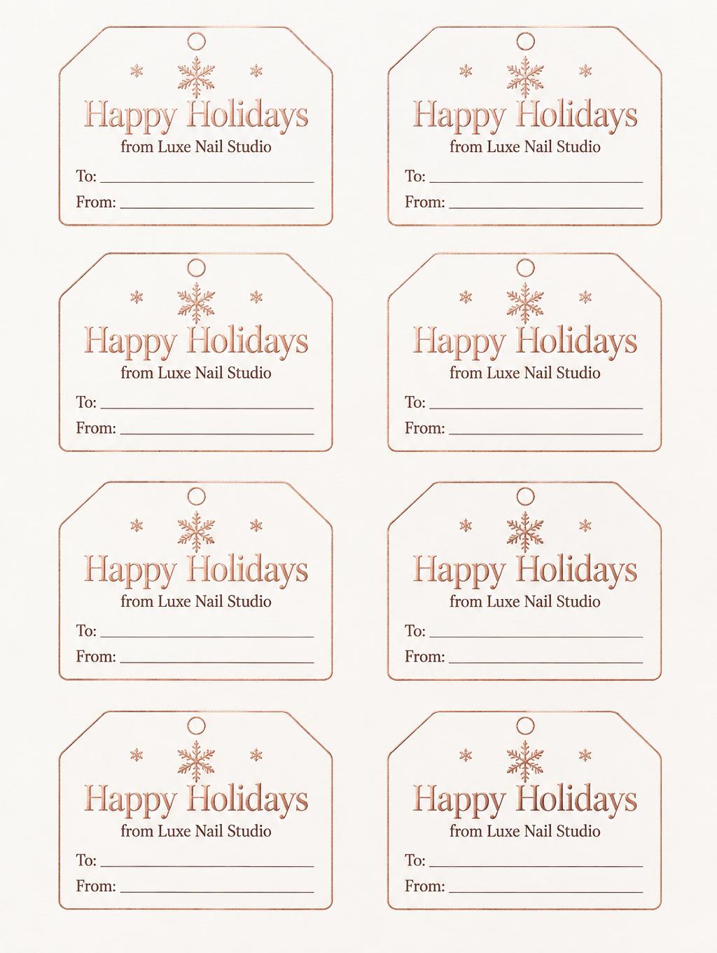 "Happy Holidays
from Luxe Nail Studio
To:
From:" — Quiet Foil Holiday | AI Text Effect Generator