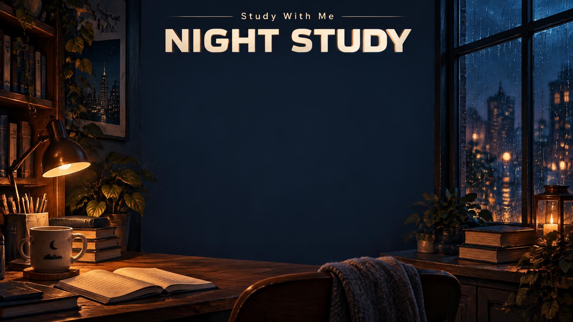 "NIGHT STUDY
Study With Me" — Rainlit Lo-Fi | AI Text Effect Generator