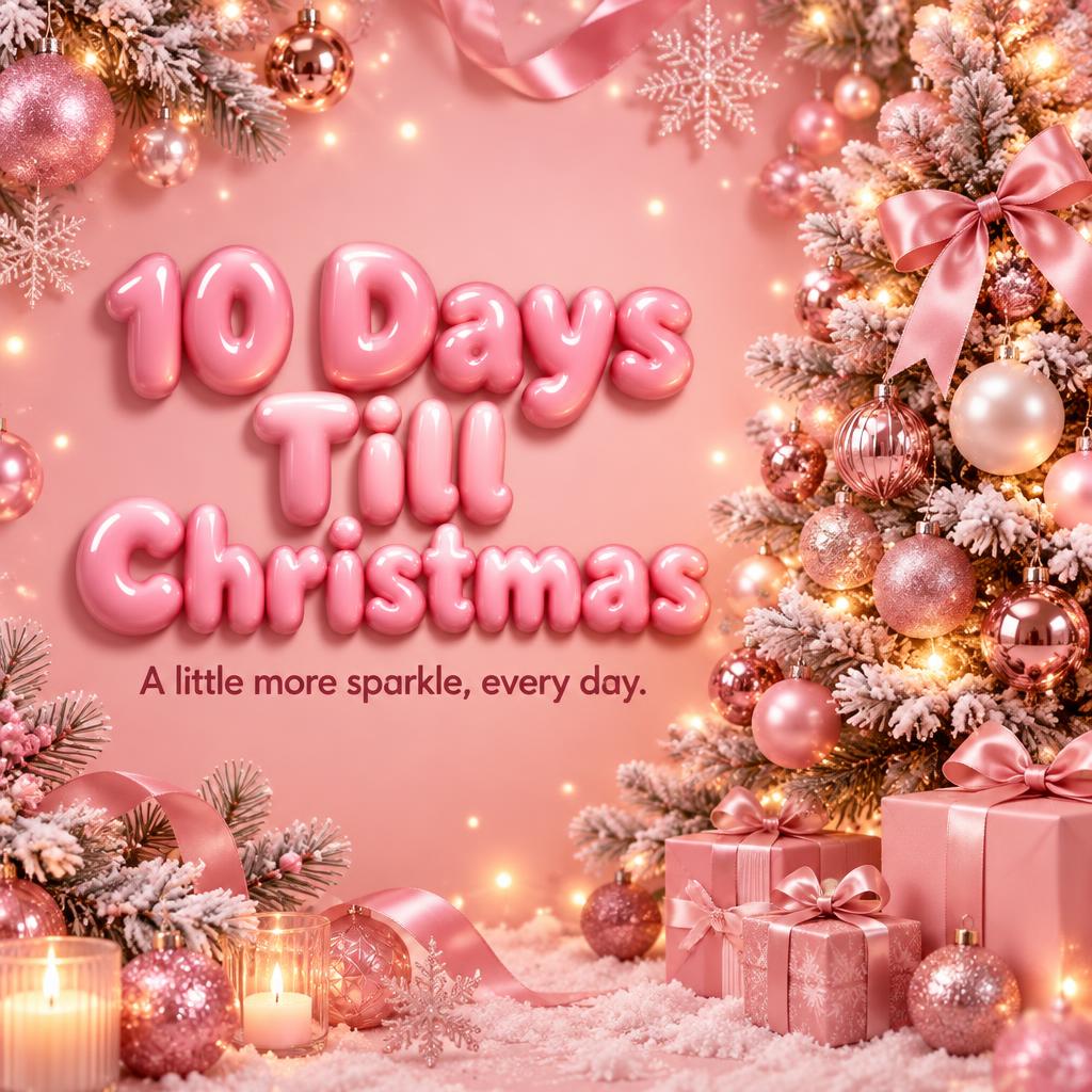"10 Days Till Christmas
A little more sparkle, every day." — Pink Christmas | AI Text Effect Generator