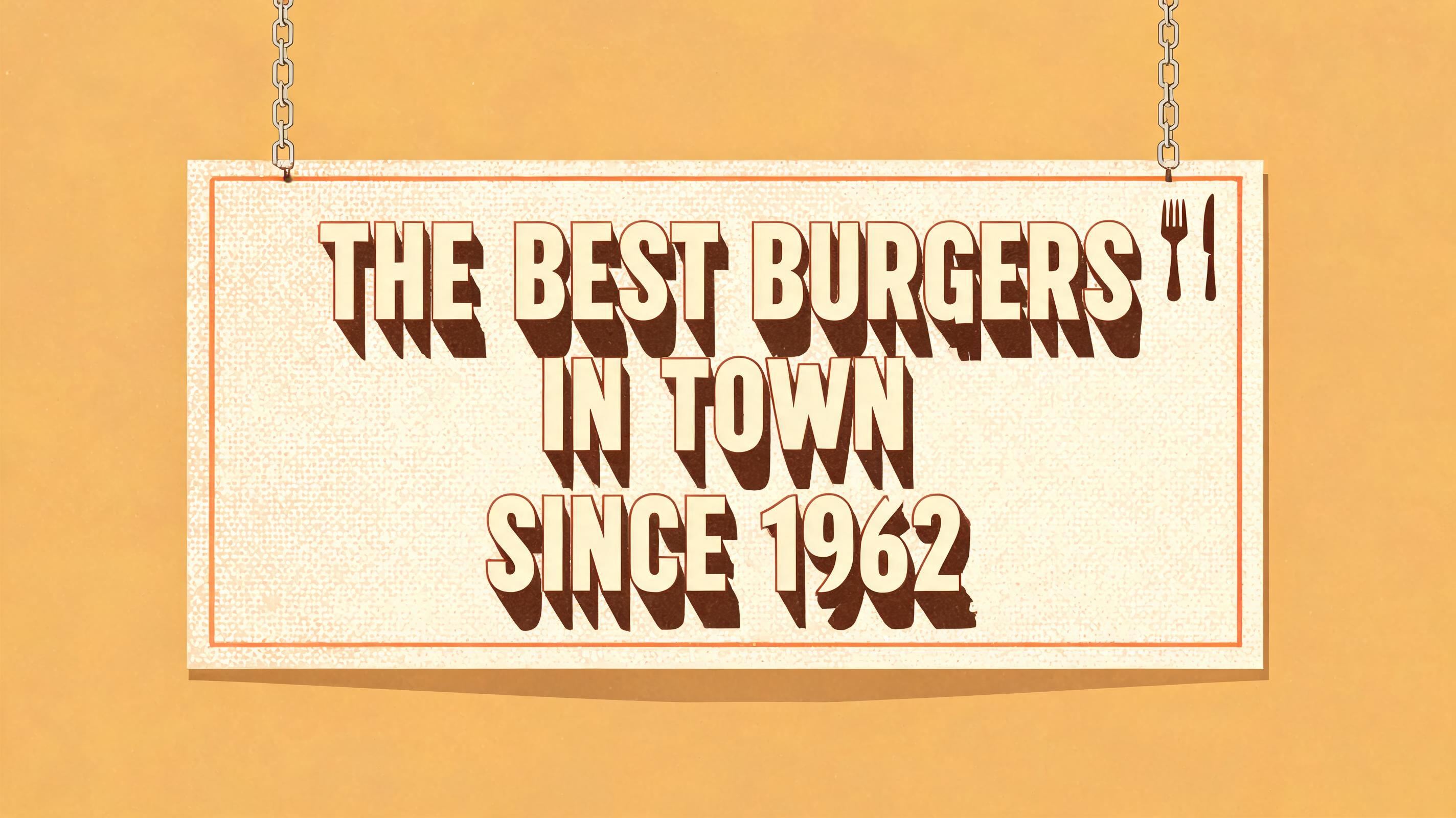 "THE BEST BURGERS IN TOWN SINCE 1962" — Kagemoji text effect