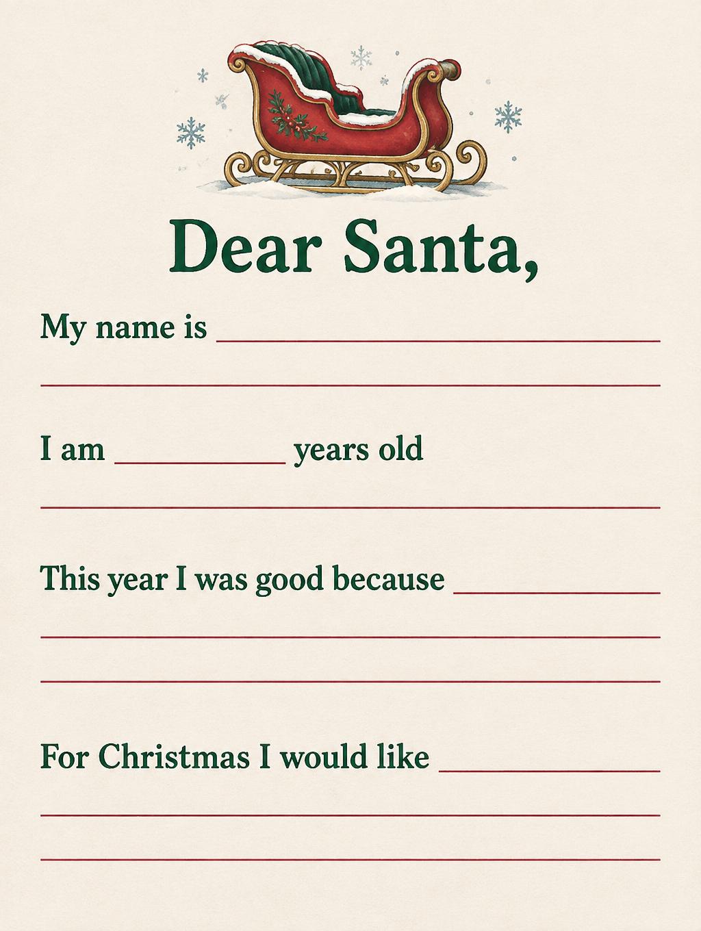"Dear Santa,
My name is ____
I am ____ years old
This year I was good because ____
For Christmas I would like ____" — North Pole Stationery | AI Text Effect Generator