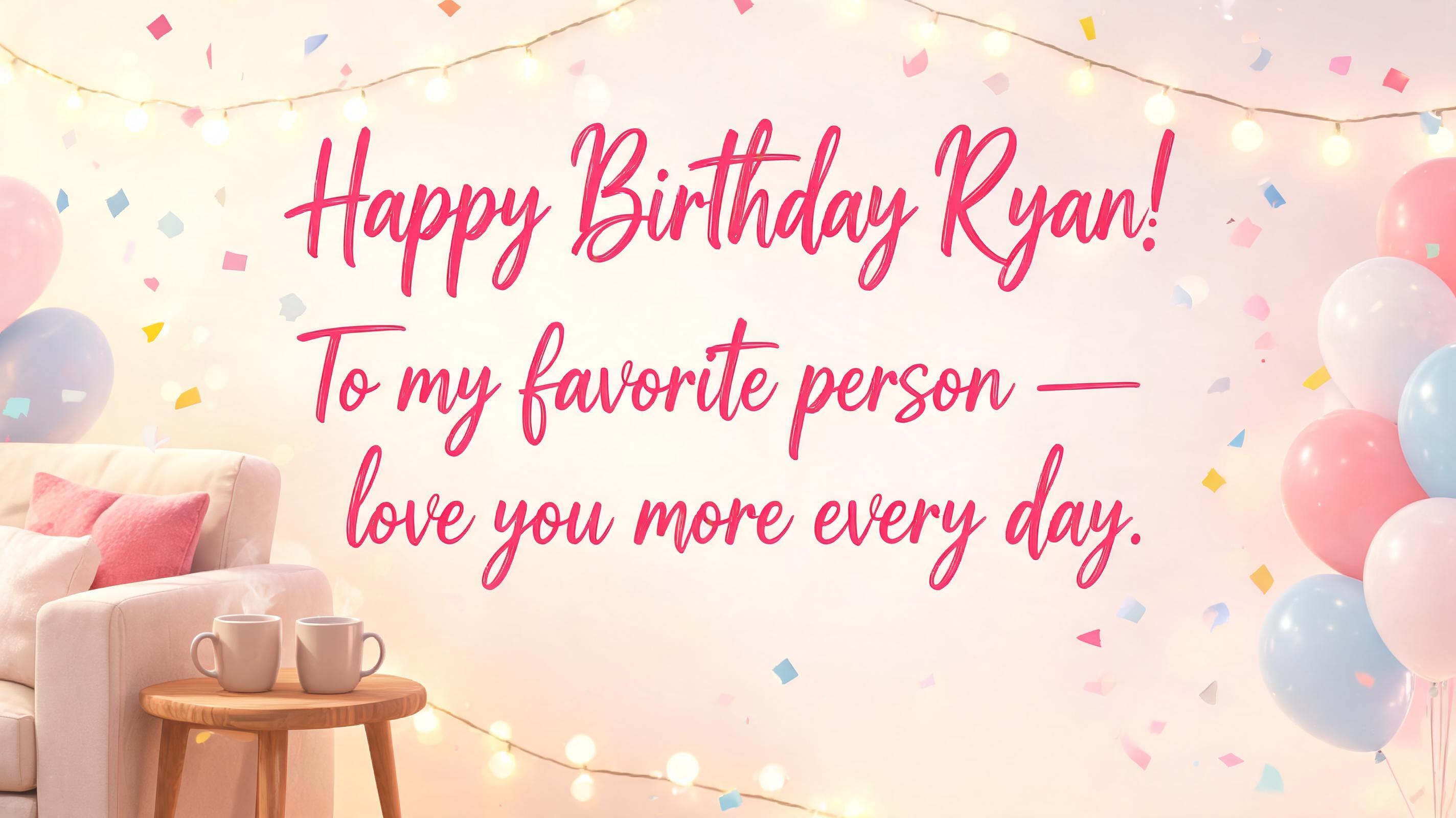 "Happy Birthday Ryan!
To my favorite person — love you more every day." — Birthday | AI Text Effect Generator