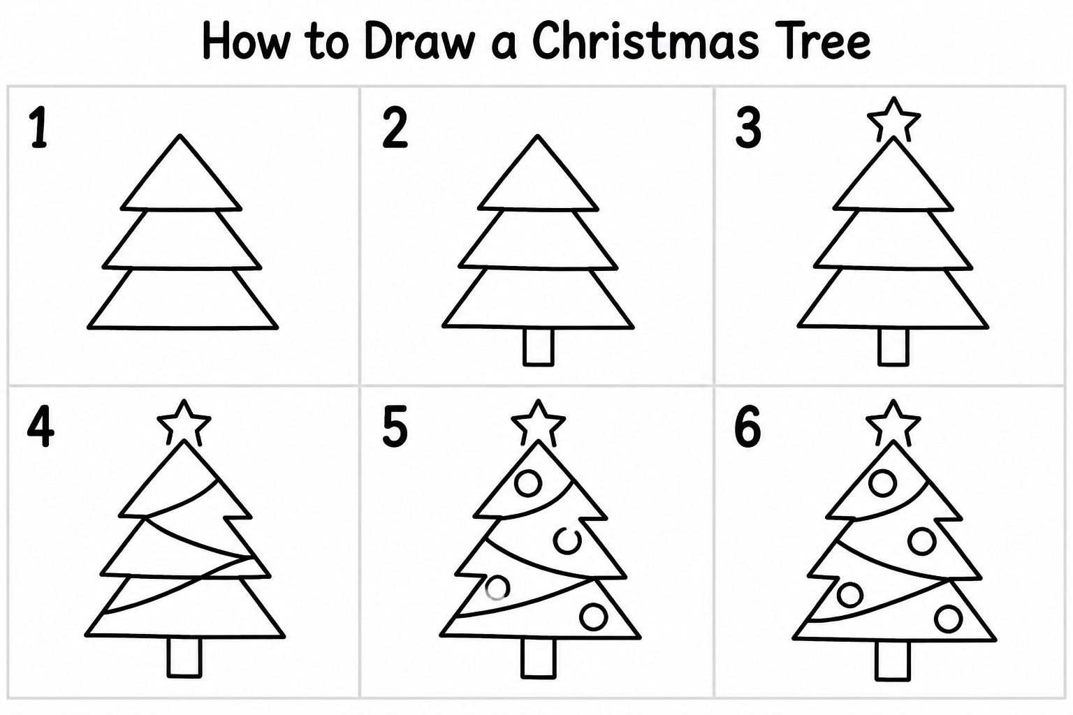 "How to Draw a Christmas Tree
1
2
3
4
5
6" — Clean Teaching Lines | AI Text Effect Generator