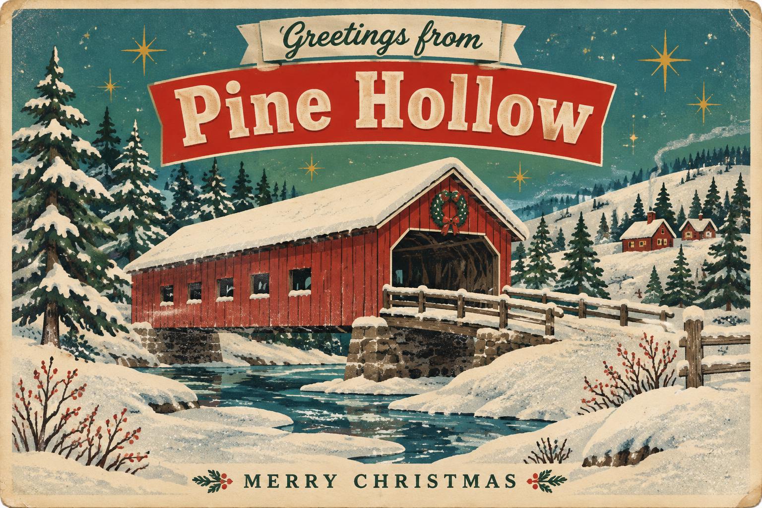 "Pine Hollow
Greetings from
Merry Christmas" — Vintage Christmas | AI Text Effect Generator