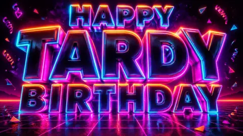 "HAPPY TARDY BIRTHDAY" — 3d Bold Neon text effect