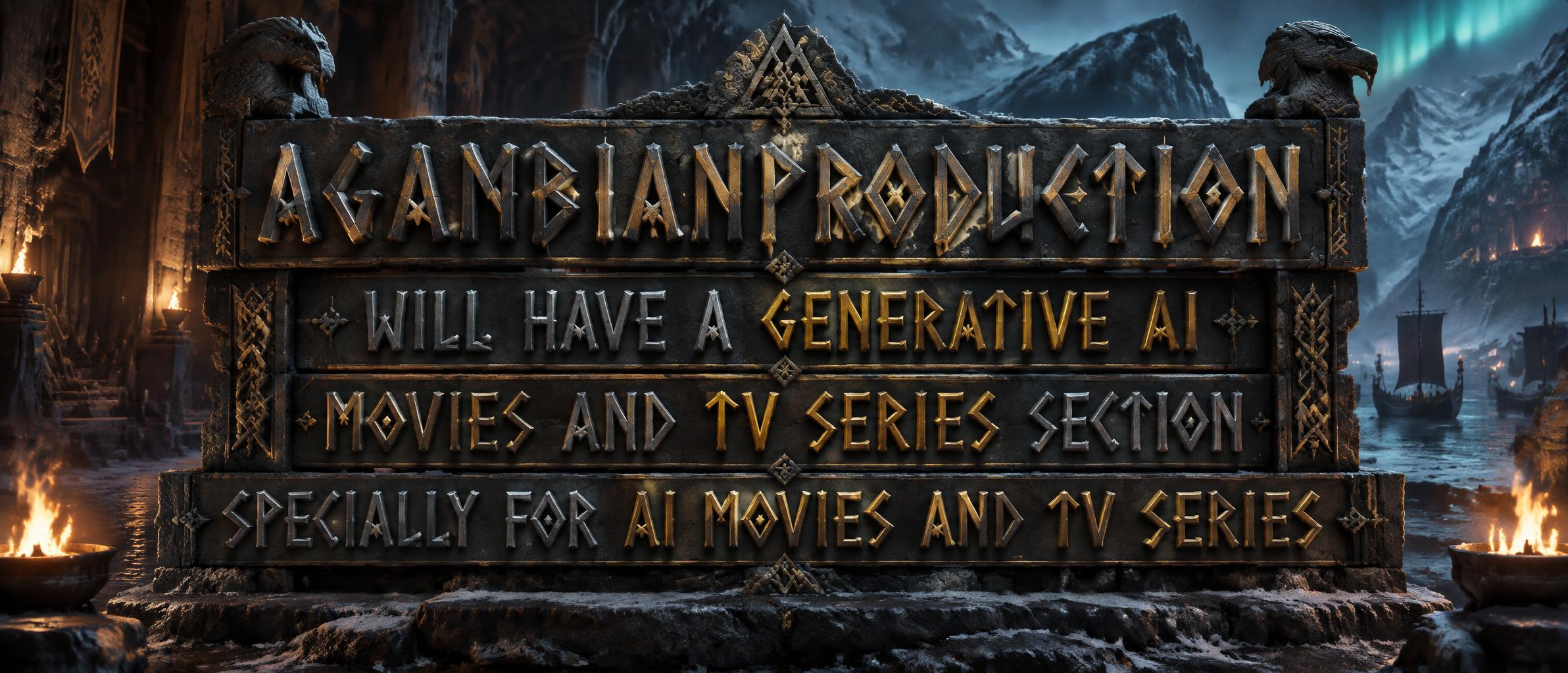 "AGAMBIANPRODUCTION WILL HAVE A GENERATIVE AI MOVIES AND TV SERIES SECTION SPECIALLY FOR AI MOVIES AND TV SERIES" — Viking | AI Text Effect Generator