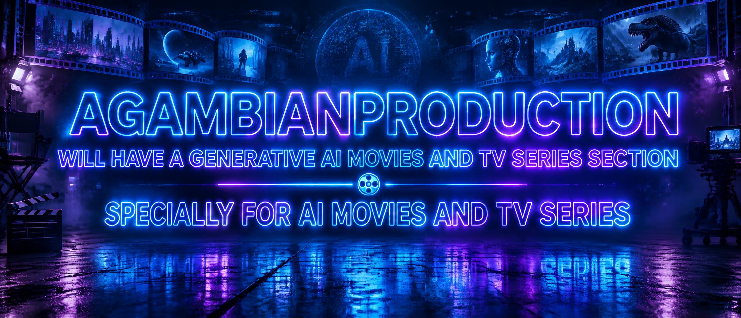 "AGAMBIANPRODUCTION WILL HAVE A GENERATIVE AI MOVIES AND TV SERIES SECTION SPECIALLY FOR AI MOVIES AND TV SERIES" — Neon Outline | AI Text Effect Generator