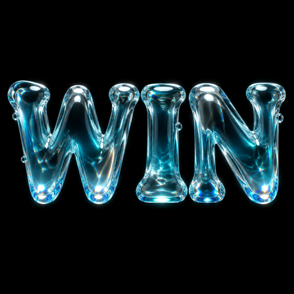 "WIN" — Glass Liquid | AI Text Effect Generator
