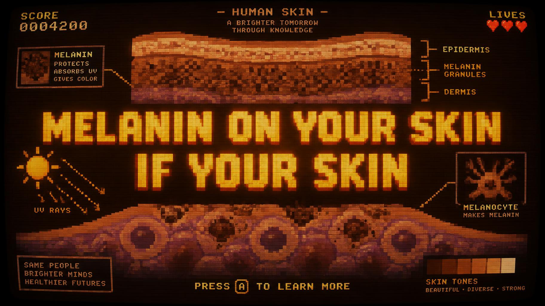 "MELANIN ON YOUR SKIN
IF YOUR SKIN" — Pixel Art | AI Text Effect Generator