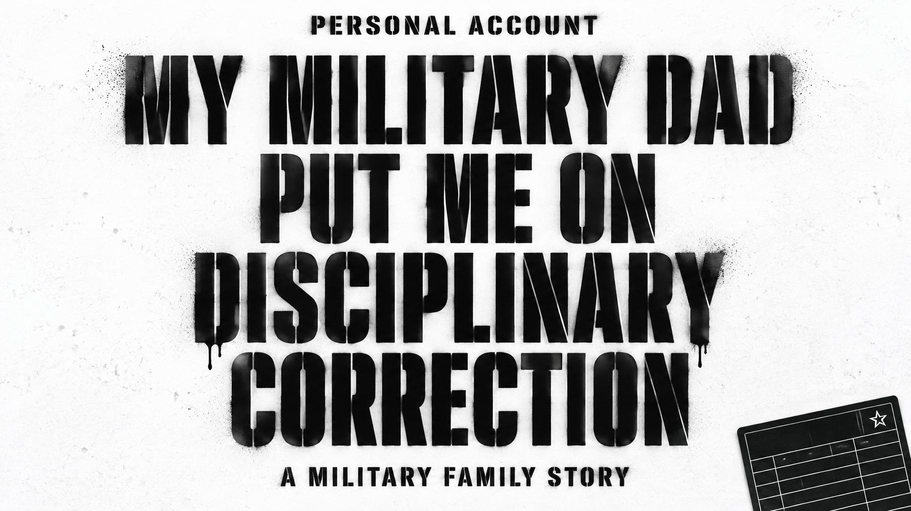 "MY MILITARY DAD
PUT ME ON
DISCIPLINARY
CORRECTION
PERSONAL ACCOUNT
A MILITARY FAMILY STORY" — Stencil | AI Text Effect Generator