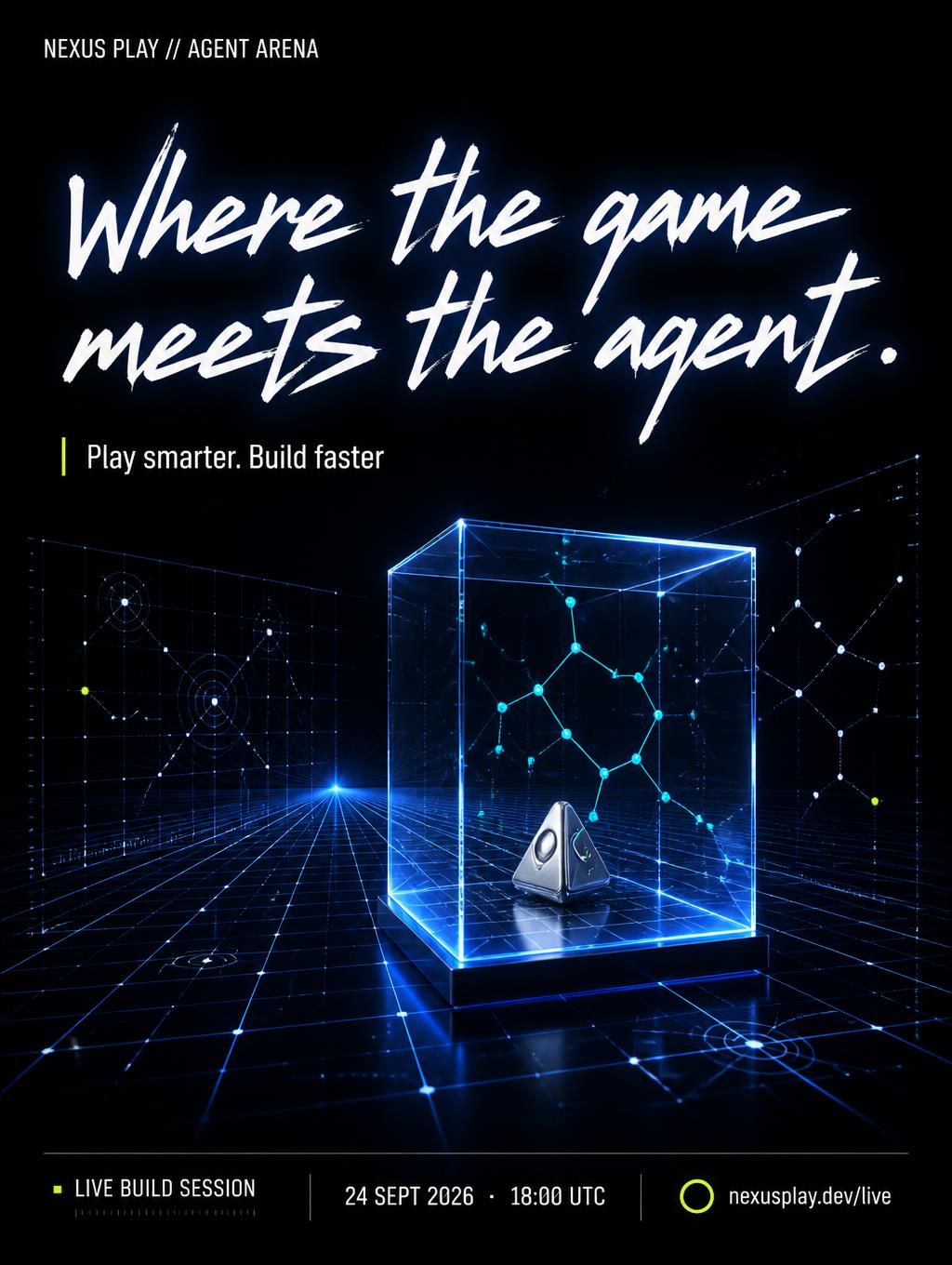 "Where the game meets the agent.
Play smarter. Build faster
NEXUS PLAY // AGENT ARENA
LIVE BUILD SESSION
24 SEPT 2026 · 18:00 UTC
nexusplay.dev/live" —  | AI Text Effect Generator