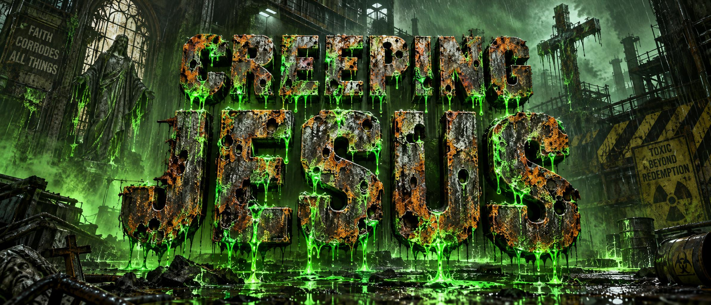 "CREEPING JESUS" — Cyberpunk Acid Rain text effect