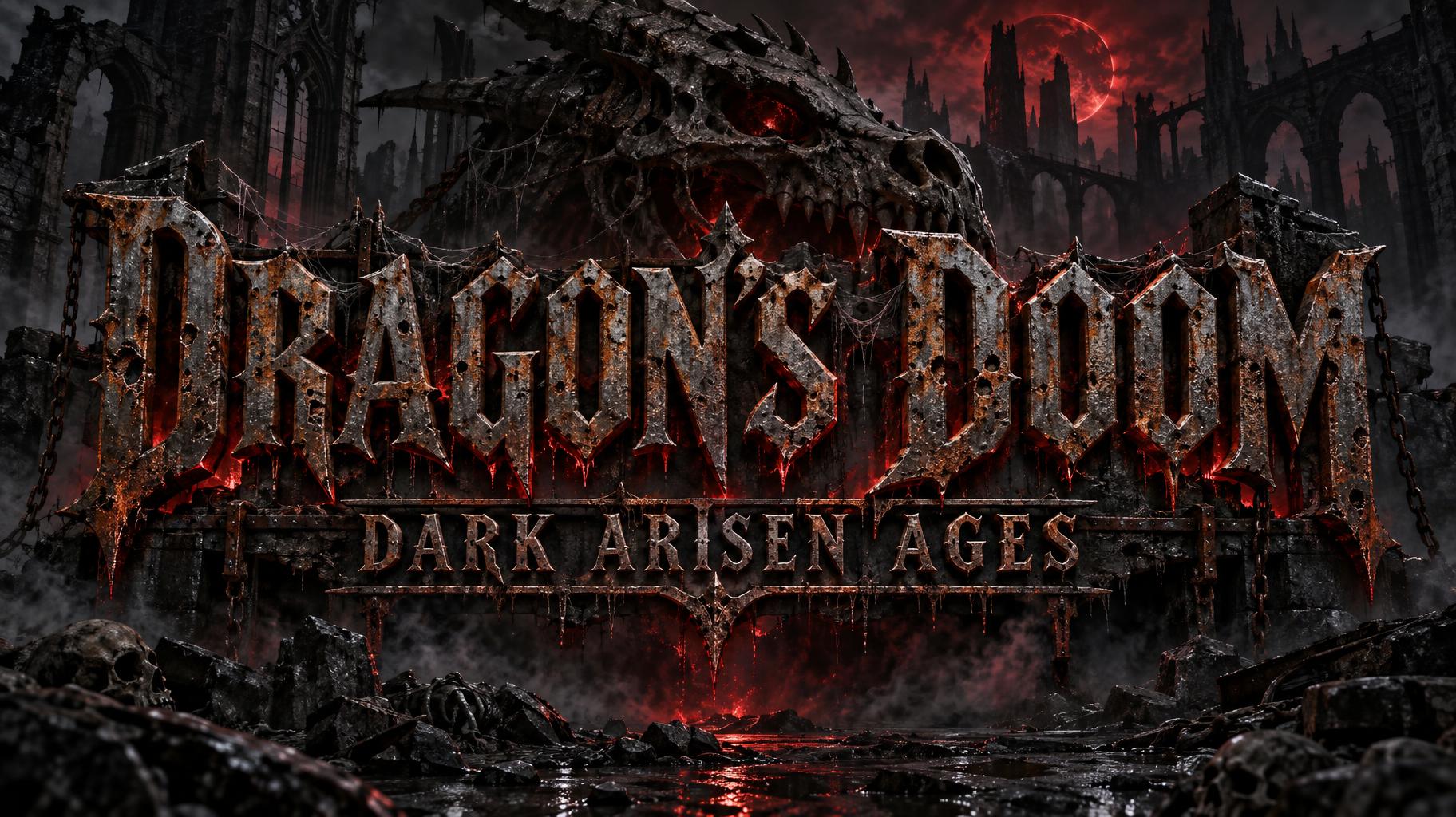 "DRAGON'S DOOM
DARK ARISEN AGES" — Gothic Dark text effect