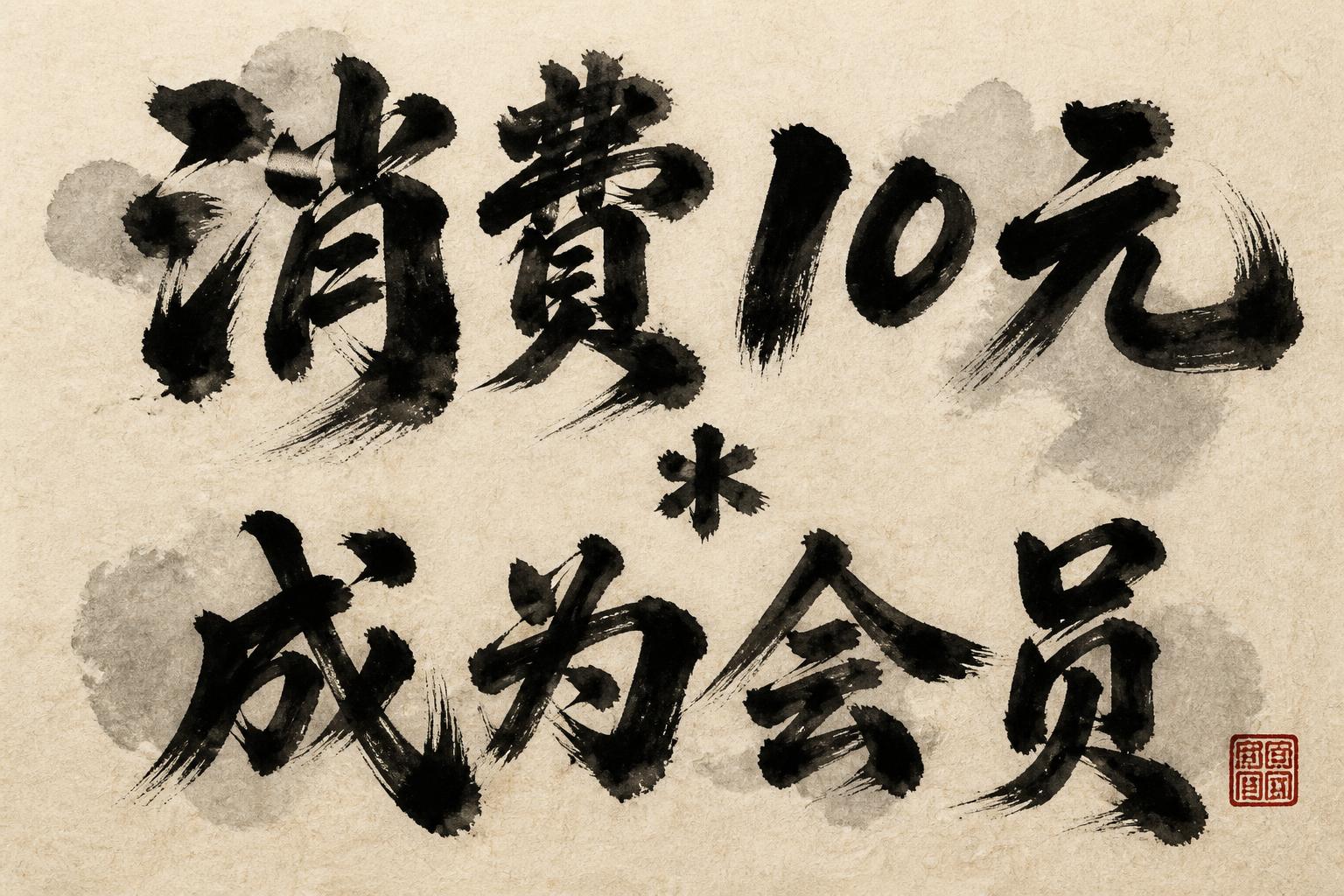 "消费10元 * 成为会员" — Brush Chinese Ink | AI Text Effect Generator