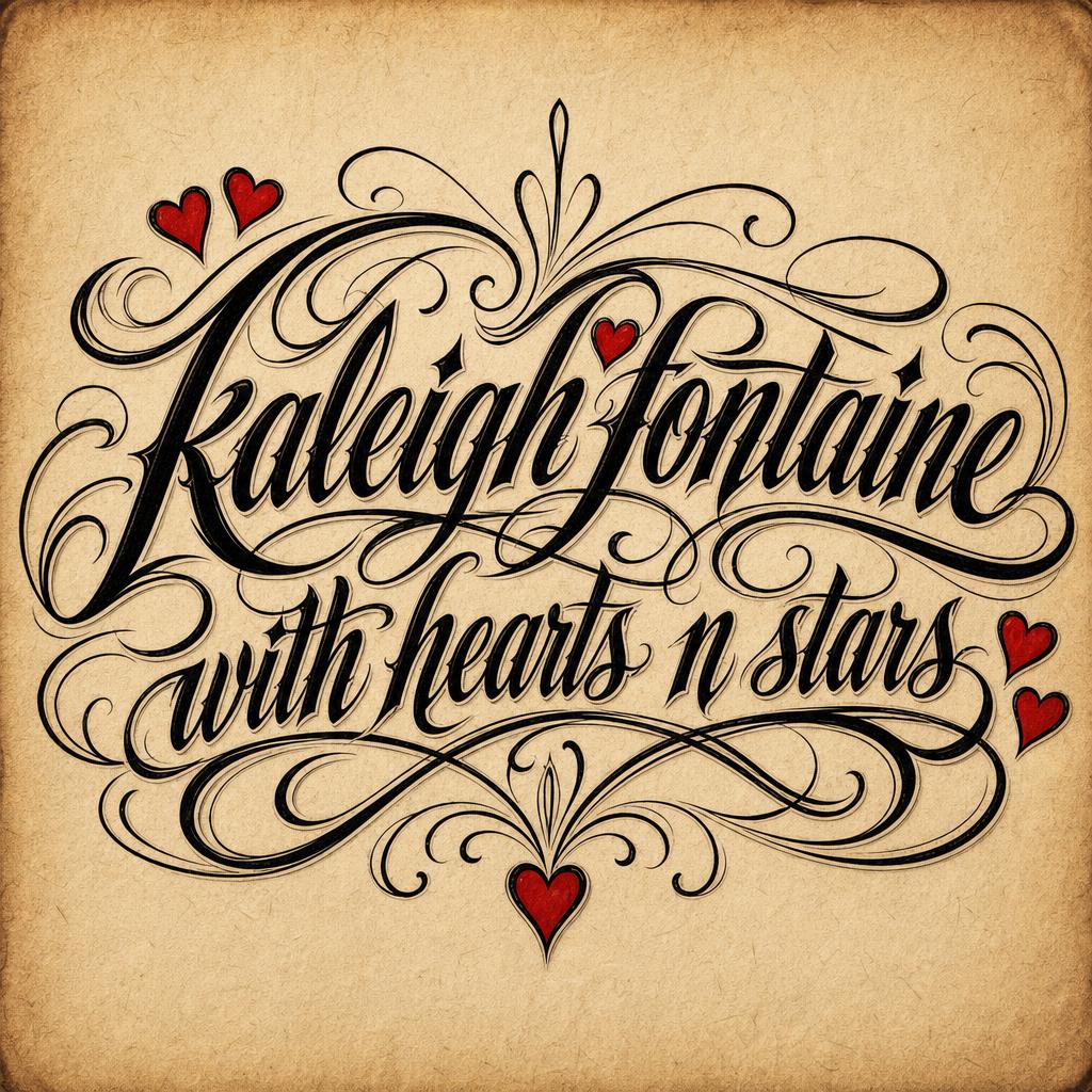 "kaleigh fontaine with hearts  n stars" — Chicano | AI Text Effect Generator