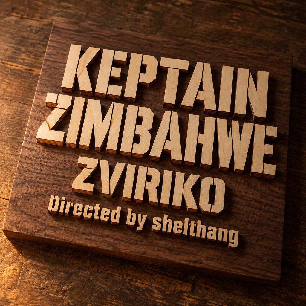 "KEPTAIN ZIMBAHWE
ZVIRIKO
Directed by shelthang" — Laser Cut text effect
