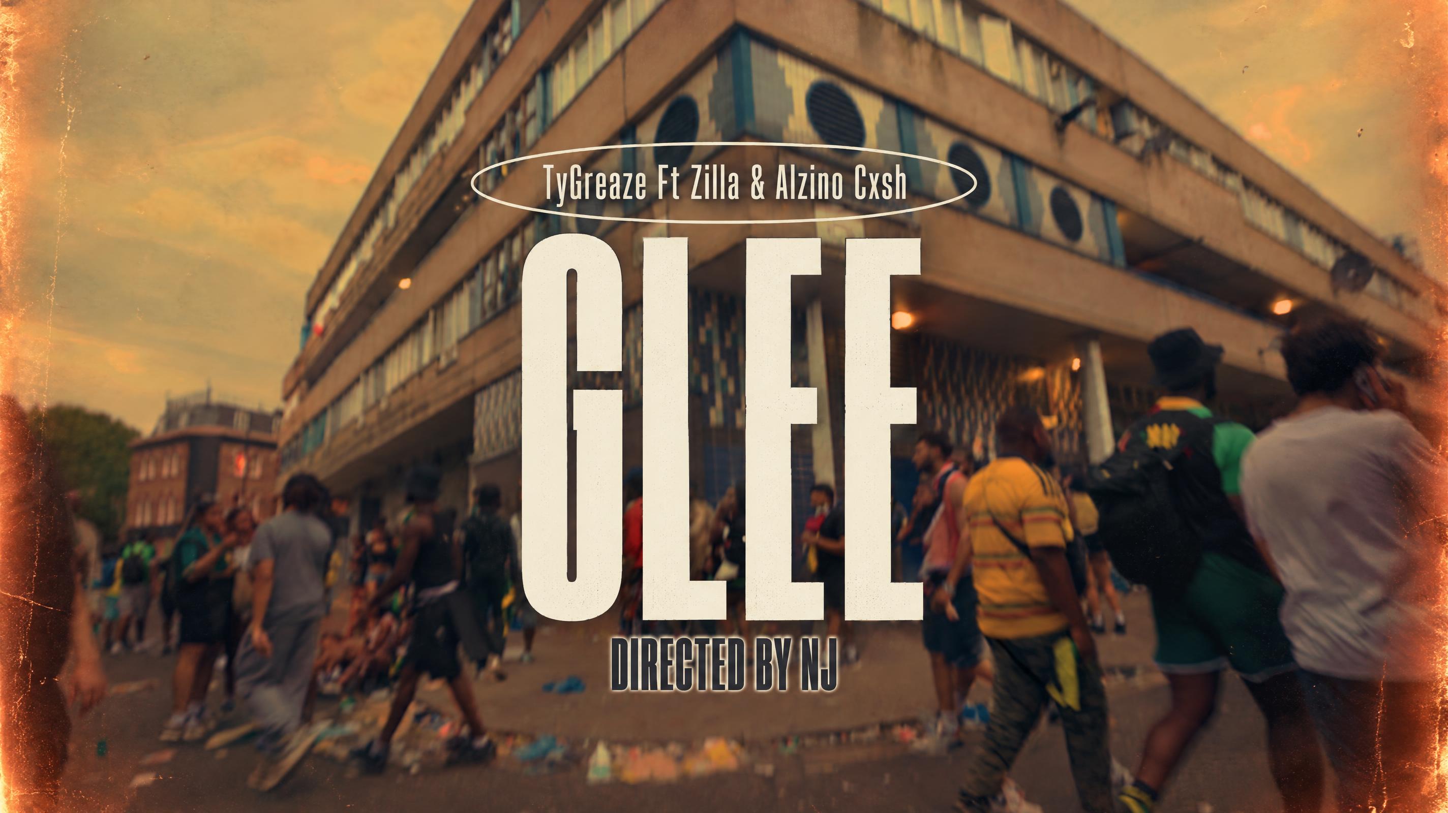 "GLEE
TyGreaze Ft Zilla & Alzino Cxsh
Directed By NJ" — Projected Festival Card | AI Text Effect Generator