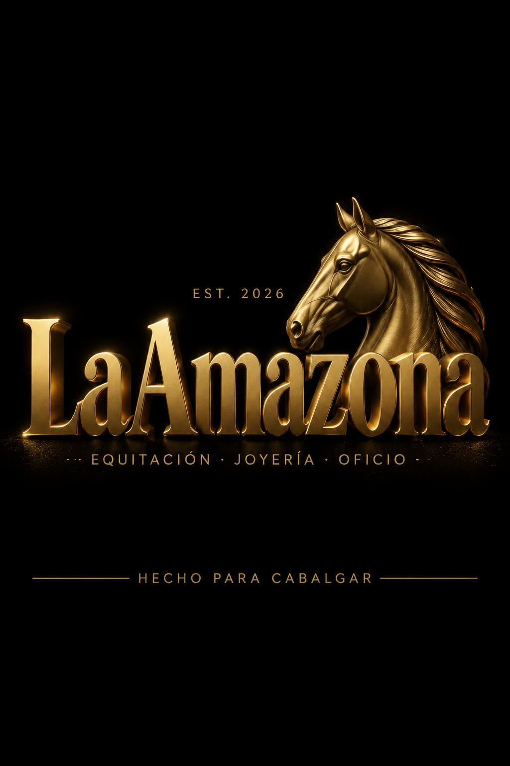 "LaAmazona
EST. 2026
EQUITACIÓN · JOYERÍA · OFICIO
HECHO PARA CABALGAR" — 3d Bold Gold | AI Text Effect Generator