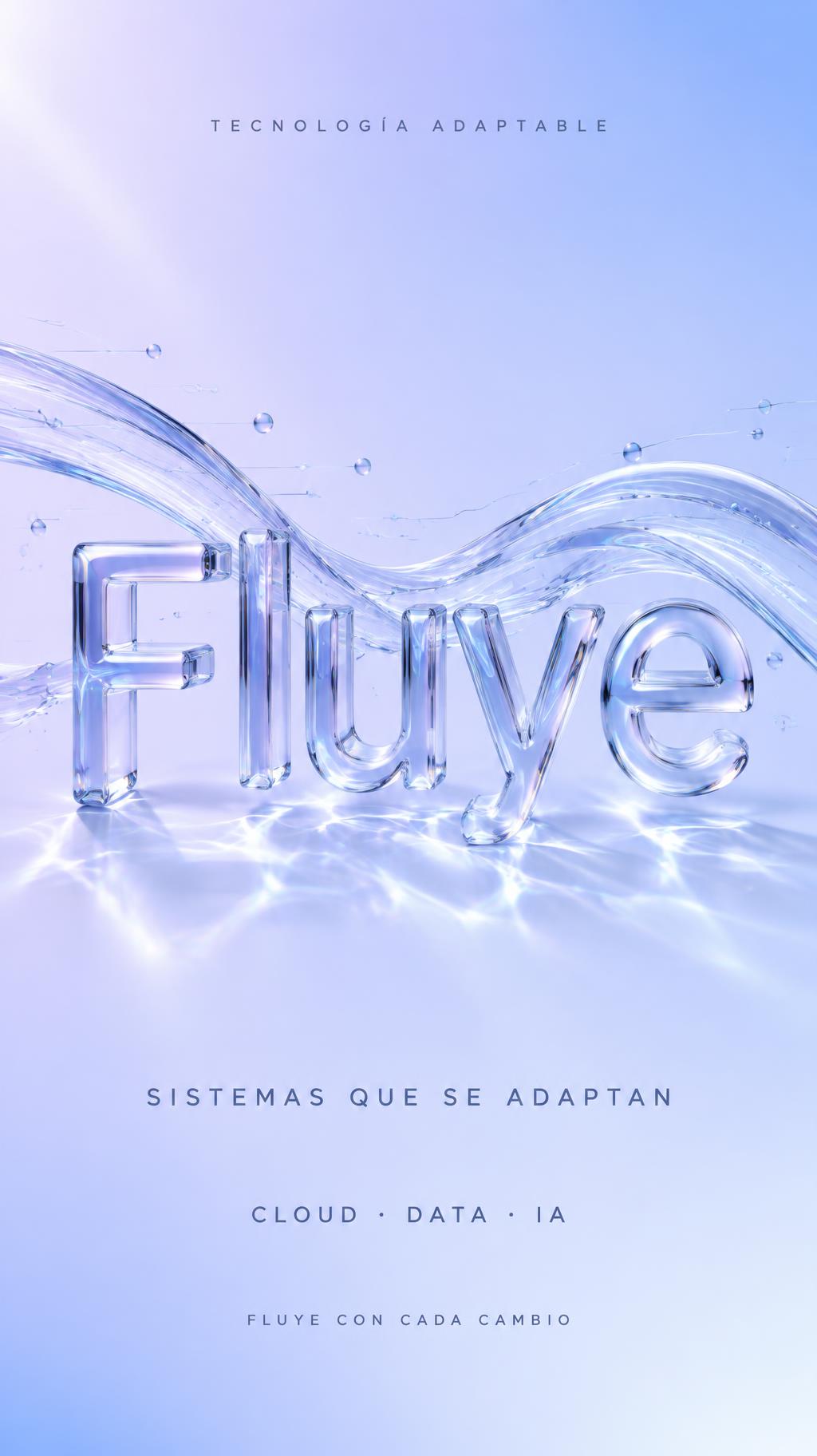 "Fluye
TECNOLOGÍA ADAPTABLE
SISTEMAS QUE SE ADAPTAN
CLOUD · DATA · IA
FLUYE CON CADA CAMBIO" — Glass | AI Text Effect Generator