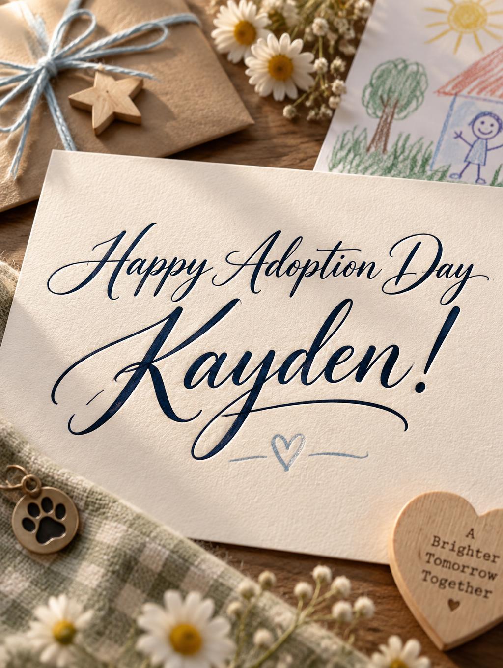 "Happy Adoption Day Kayden!" — Cursive | AI Text Effect Generator