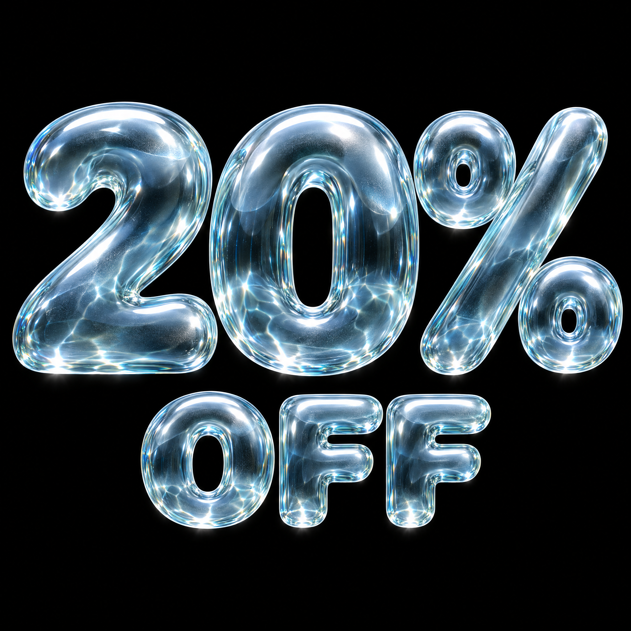 "20%
OFF" — Glass | AI Text Effect Generator