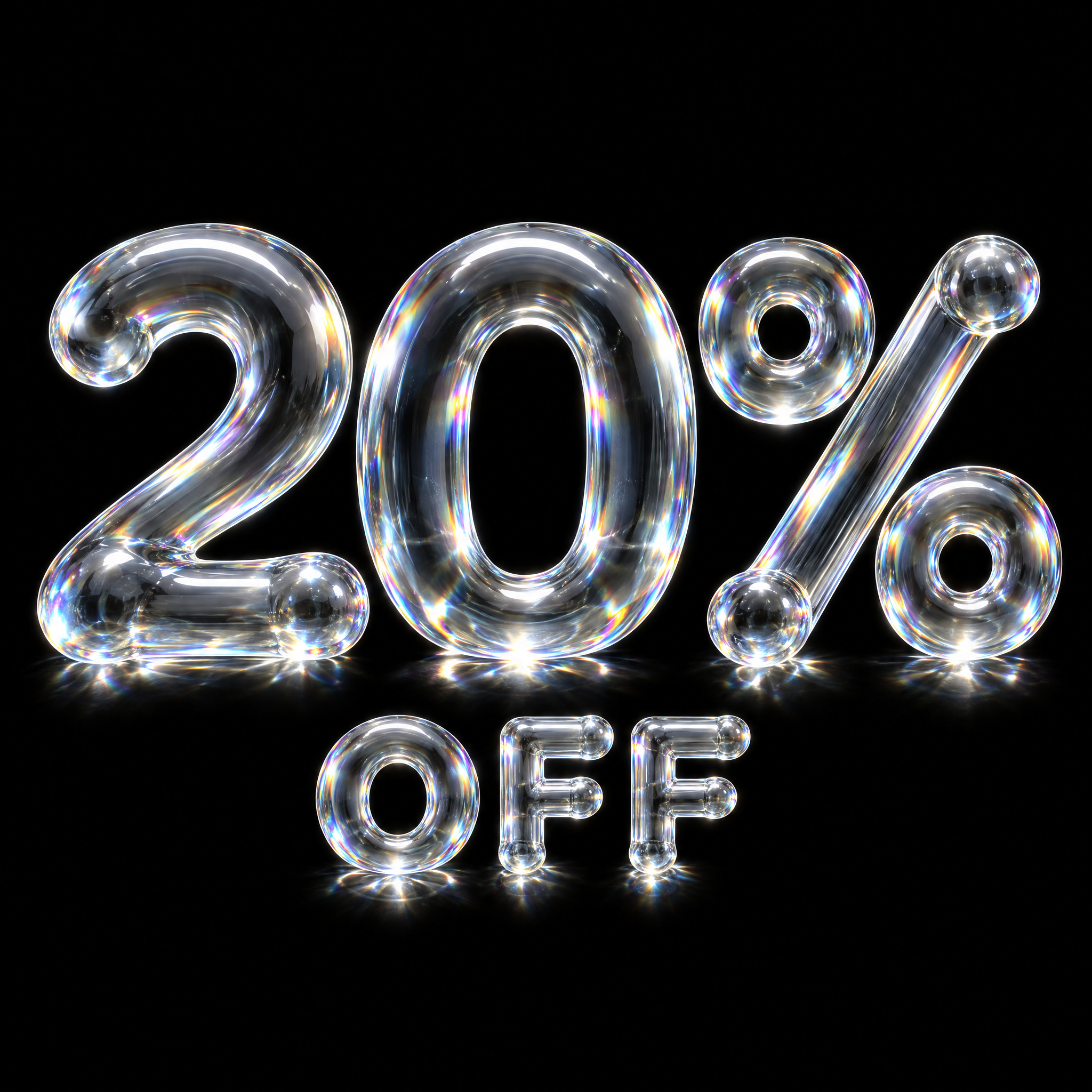 "20%
OFF" — Glass | AI Text Effect Generator