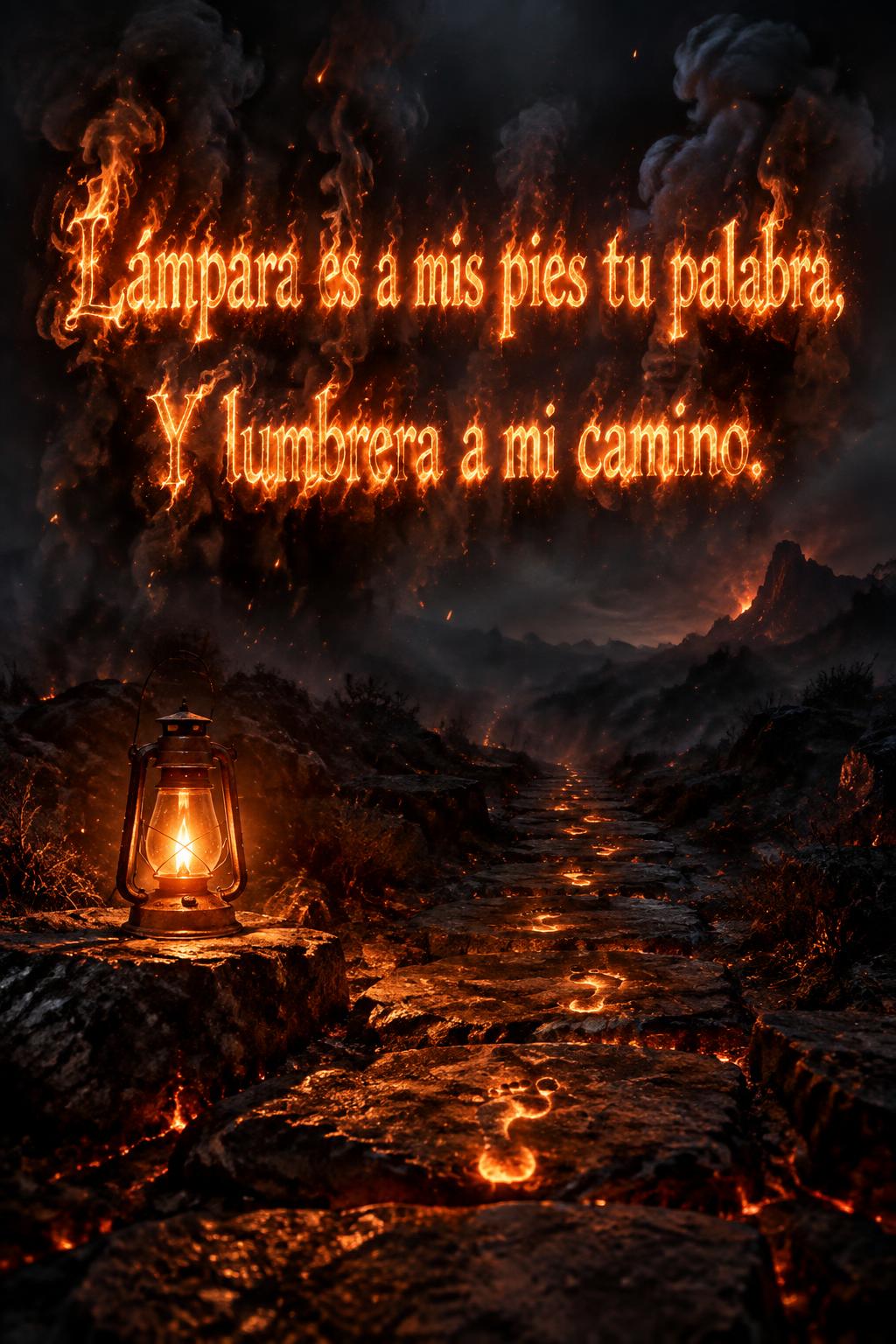 "Lámpara es a mis pies tu palabra,

Y lumbrera a mi camino." — Fire Smoke | AI Text Effect Generator