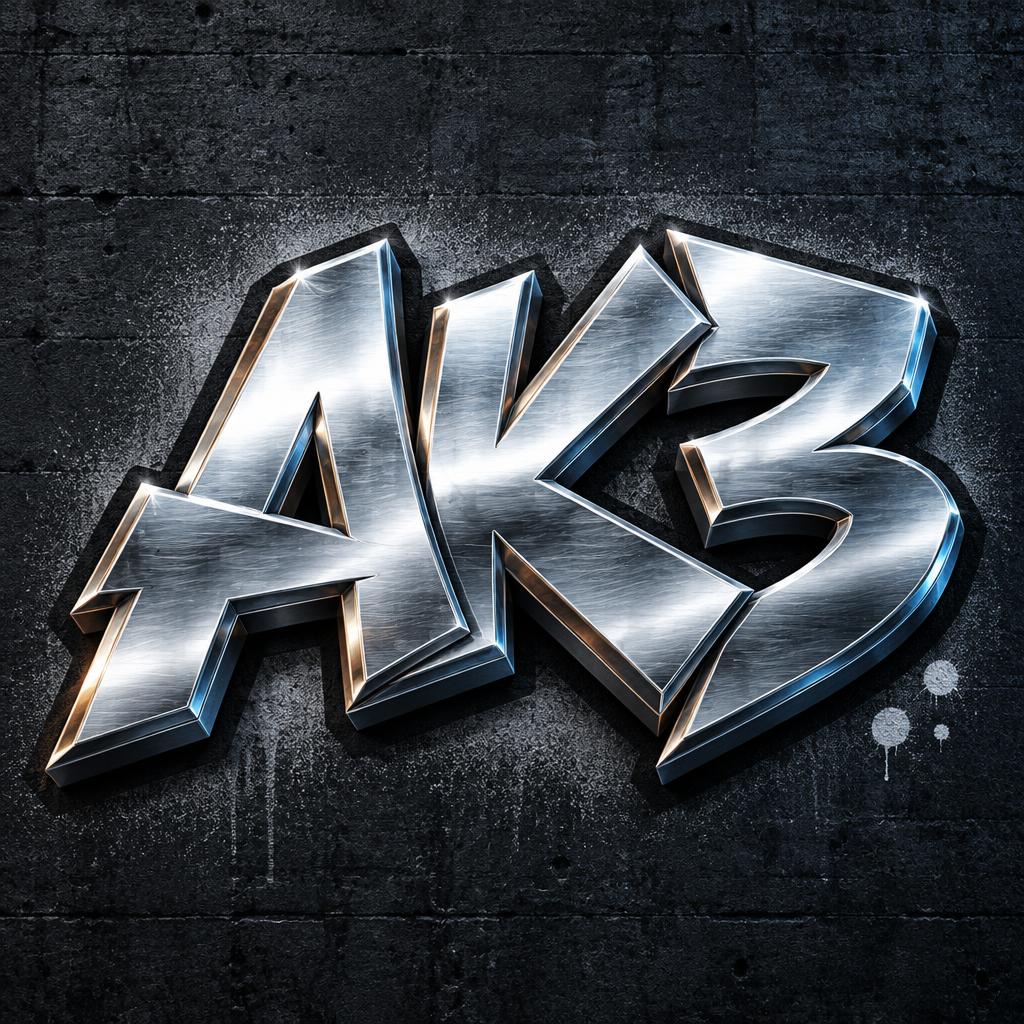 "AK3" — Metallic | AI Text Effect Generator