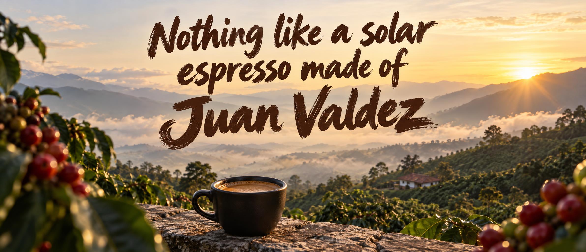 " Nothing like a solar espresso made of Juan Valdez" —  | AI Text Effect Generator