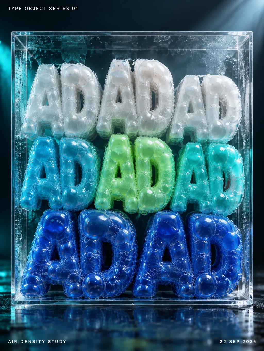 "AD
AD
AD
AD
AD
AD
AD
AD
TYPE OBJECT SERIES 01
AIR DENSITY STUDY
22 SEP 2026" —  | AI Text Effect Generator