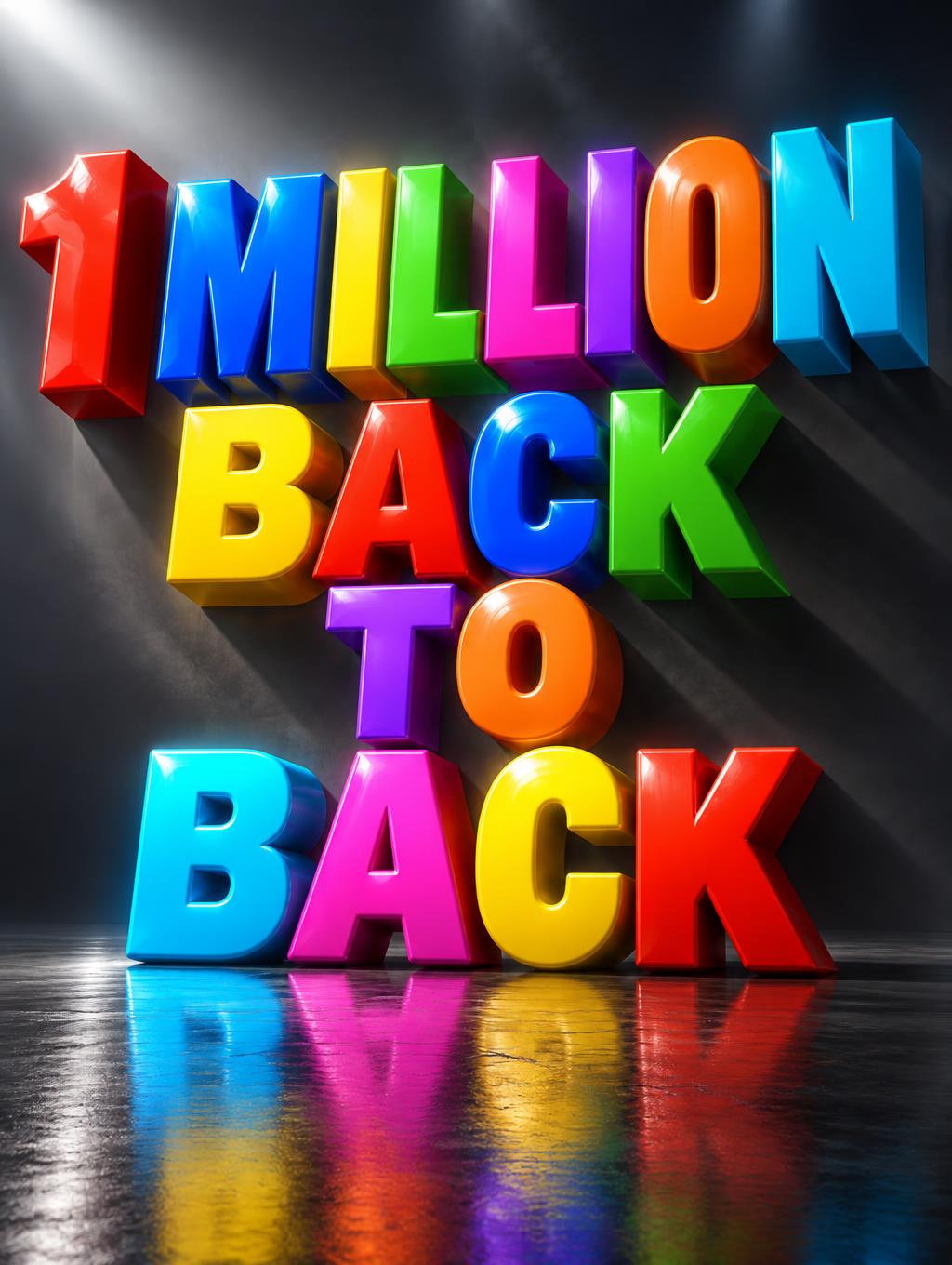 ""1 MILLION 
BACK 
TO
BACK"
size 4:5" — 3d Bold | AI Text Effect Generator