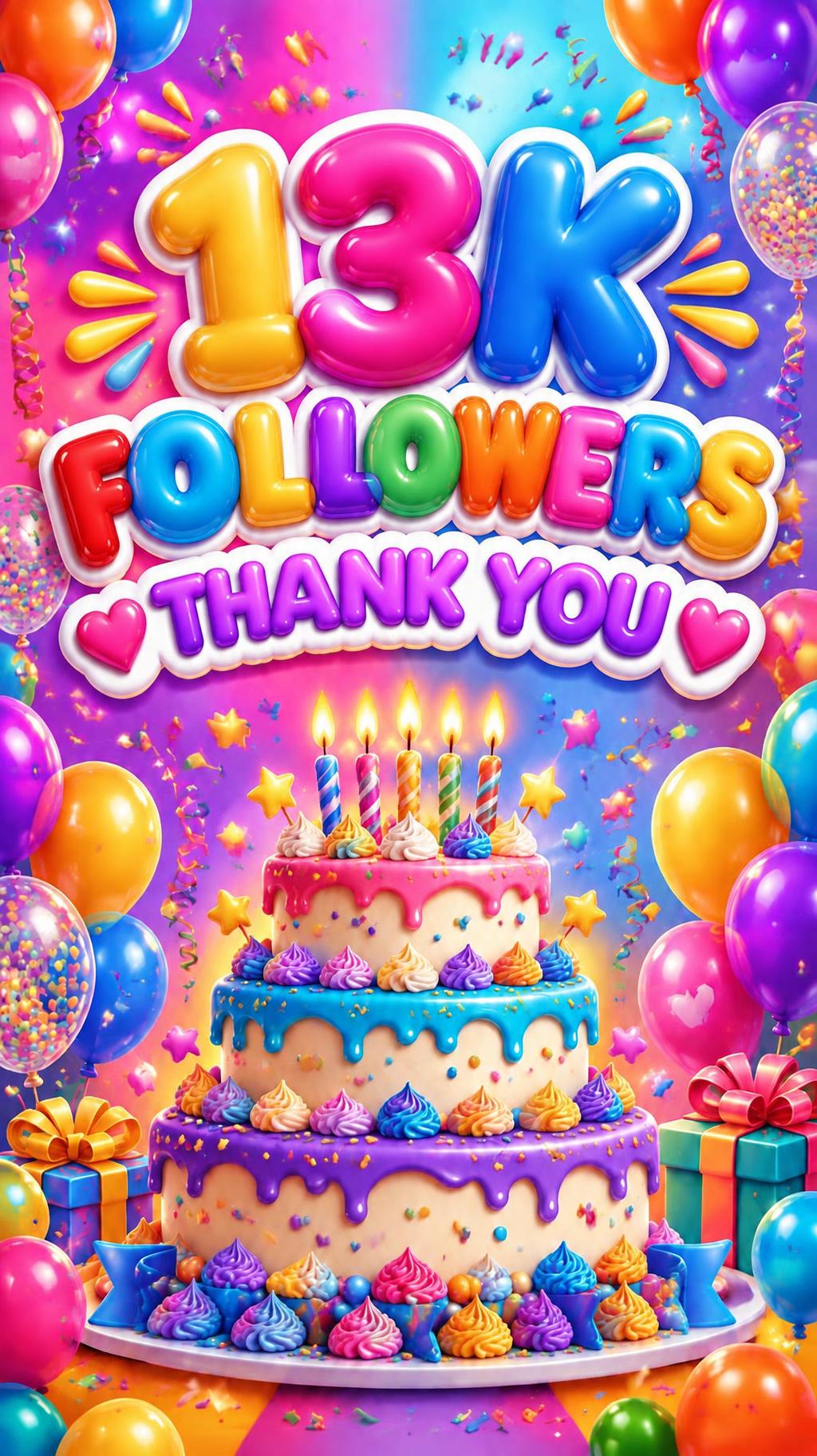 "13K
 FOLLOWERS 
THANK YOU" — birthday text effect