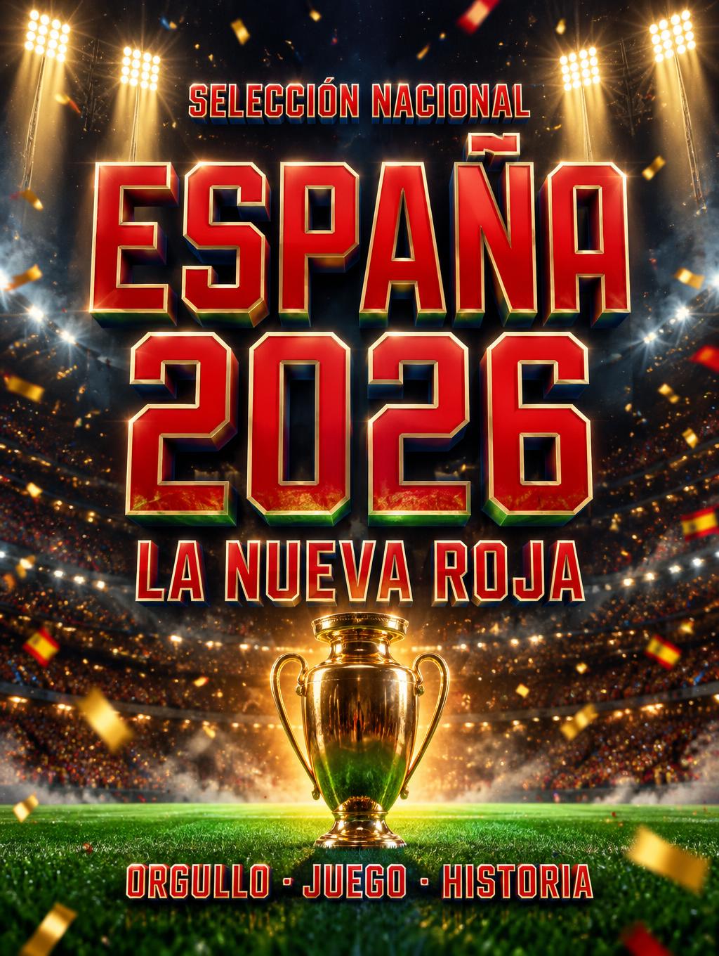 "ESPAÑA
2026
SELECCIÓN NACIONAL
LA NUEVA ROJA
ORGULLO · JUEGO · HISTORIA" — Sports Football | AI Text Effect Generator