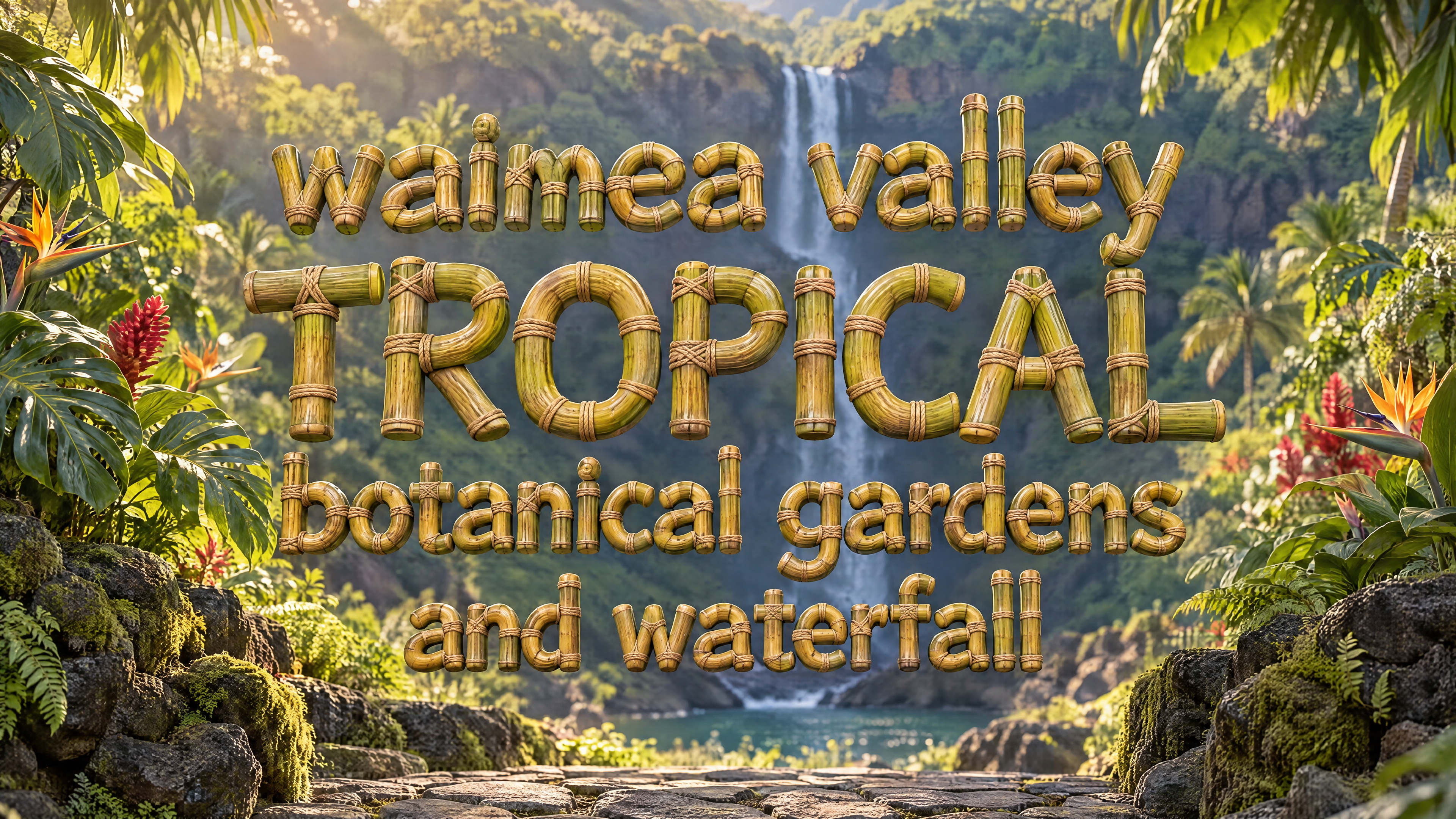 "waimea valley TROPICAL botanical gardens and waterfall" —  | AI Text Effect Generator