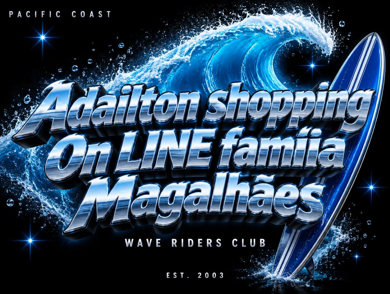 "Adailton shopping 
On LINE família 
Magalhães" — Chrome Metal 3d | AI Text Effect Generator