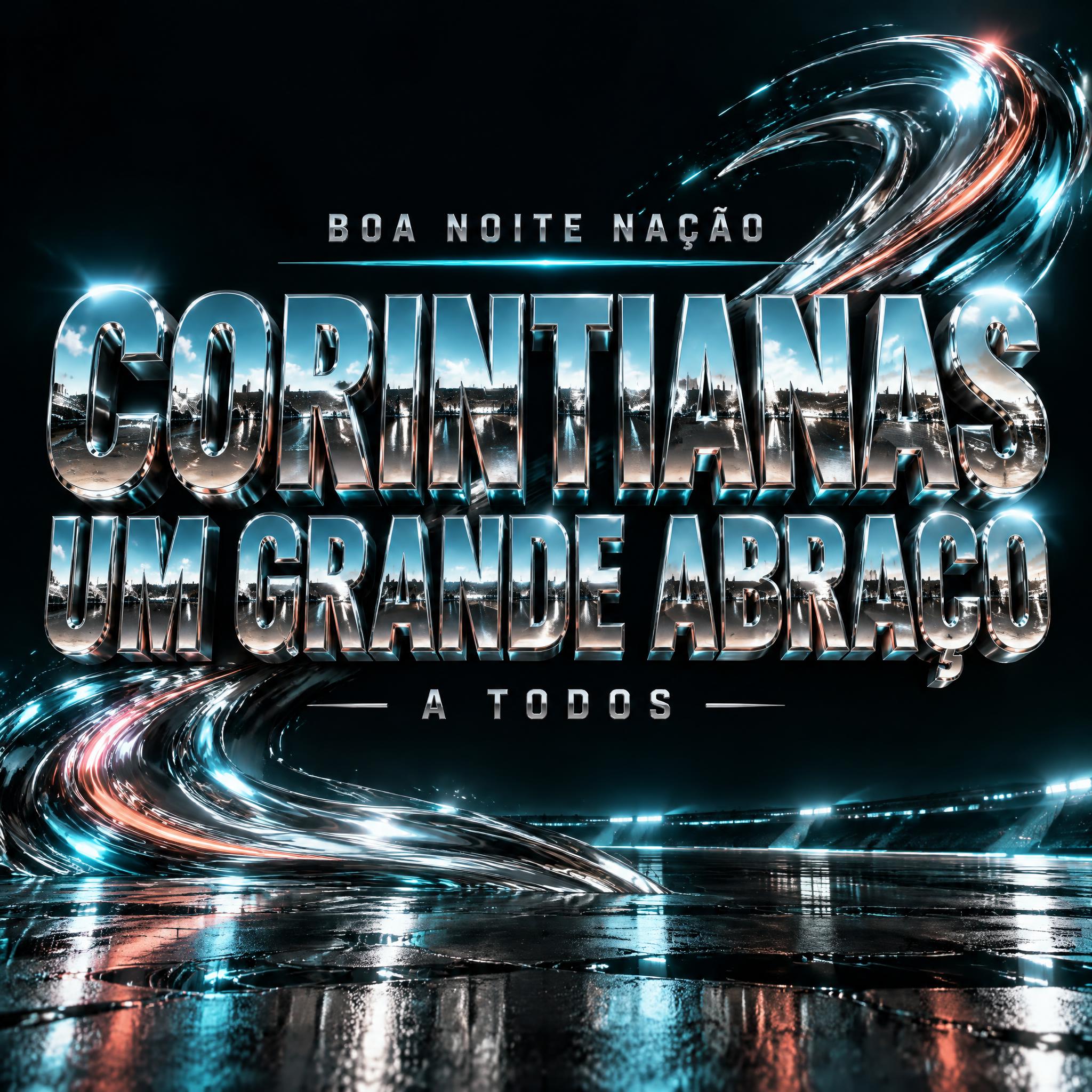 "Boa Noite nação
Corintianas
Um grande abraço 
A todos" — Chrome Metal 3d | AI Text Effect Generator