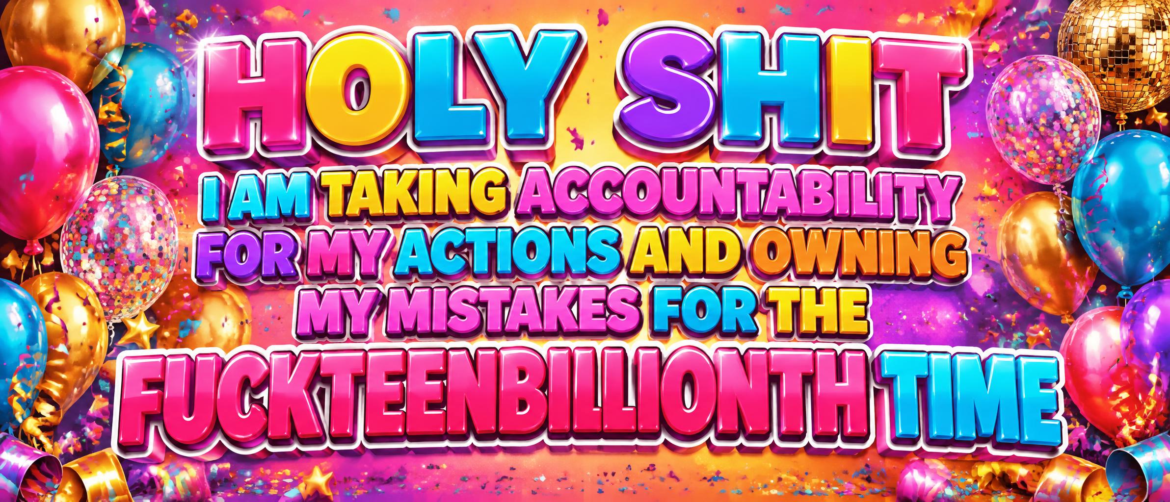 "HOLY SHIT I AM TAKING ACCOUNTABILITY FOR MY ACTIONS AND OWNING MY MISTAKES FOR THE FUCKTEENBILLIONTH TIME" — Birthday | AI Text Effect Generator
