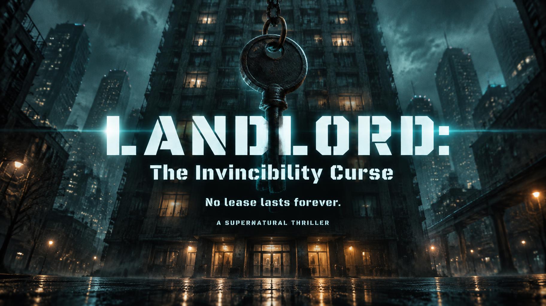"LANDLORD:
The Invincibility Curse
No lease lasts forever.
A SUPERNATURAL THRILLER" — Cinematic Netflix | AI Text Effect Generator