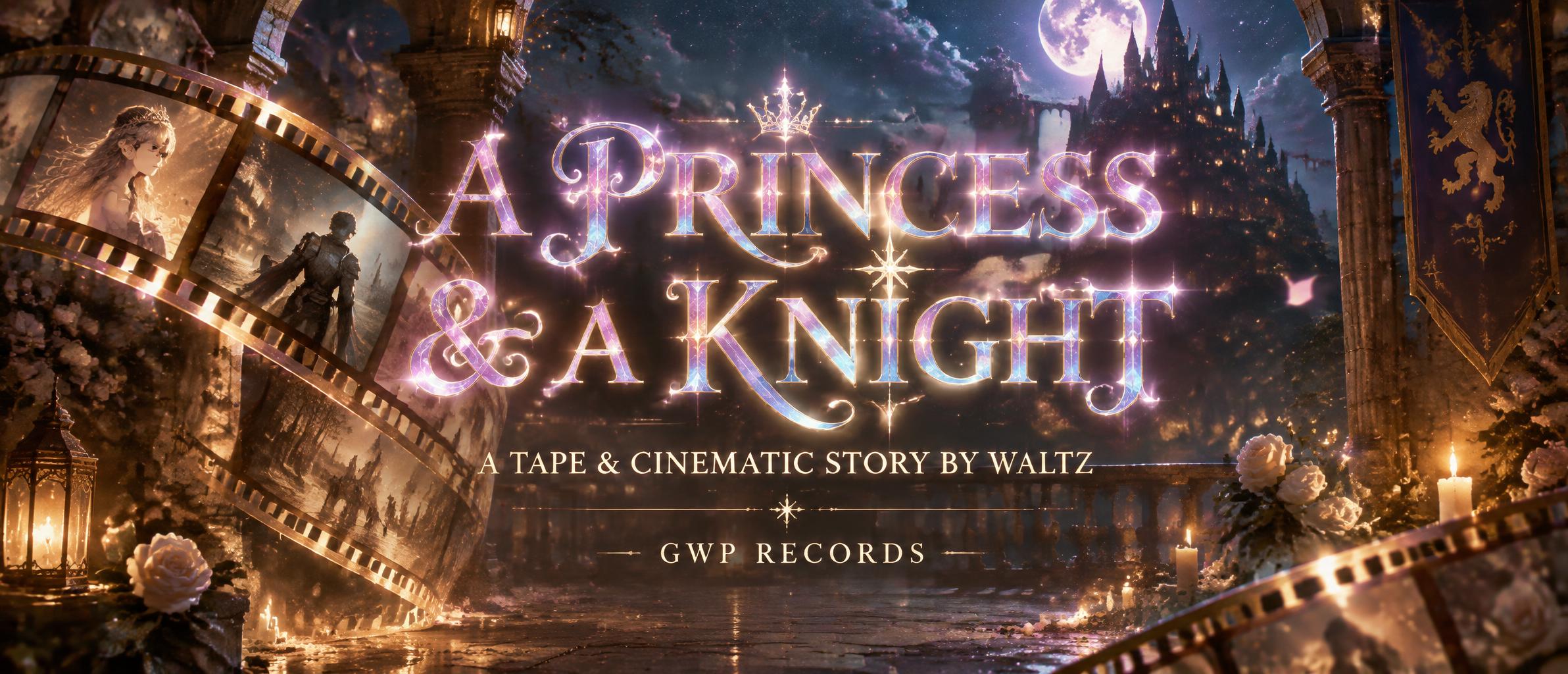 "A PRINCESS & A KNIGHT A TAPE & CINEMATIC STORY BY WALTZ    GWP RECORDS" — Fairy Tale | AI Text Effect Generator