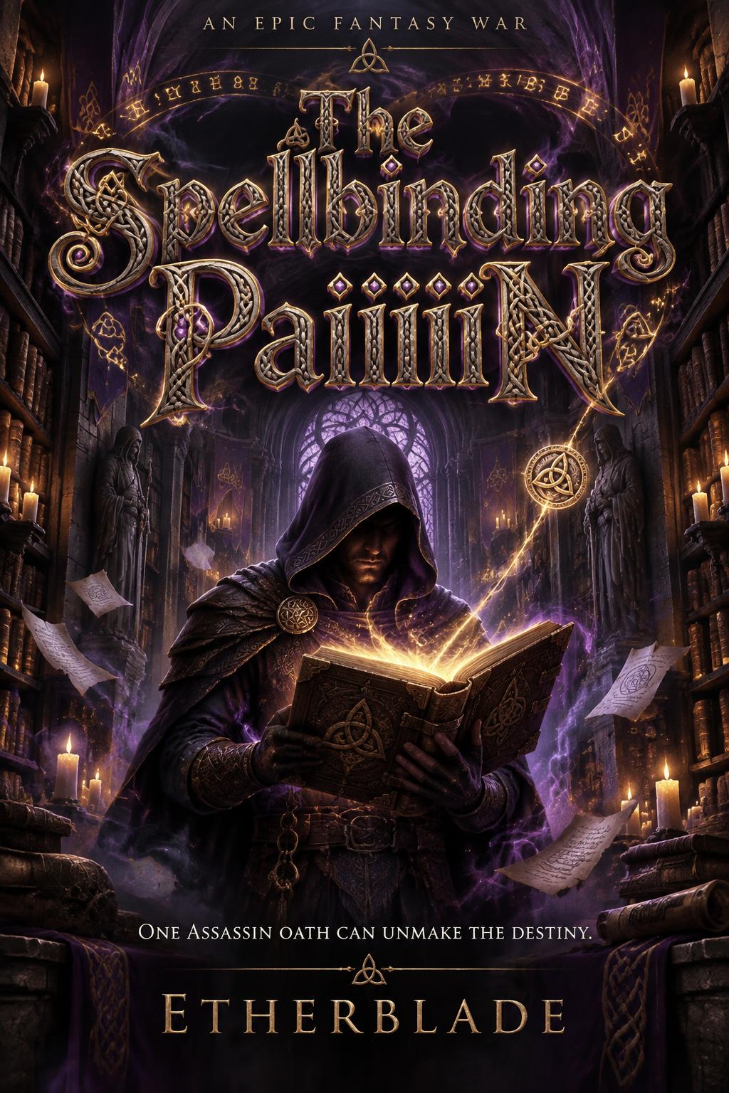 "The Spellbinding PaiiiiiN
One Assassin oath can unmake the destiny.
AN EPIC FANTASY WAR
ETHERBLADE" — Magic Fantasy | AI Text Effect Generator