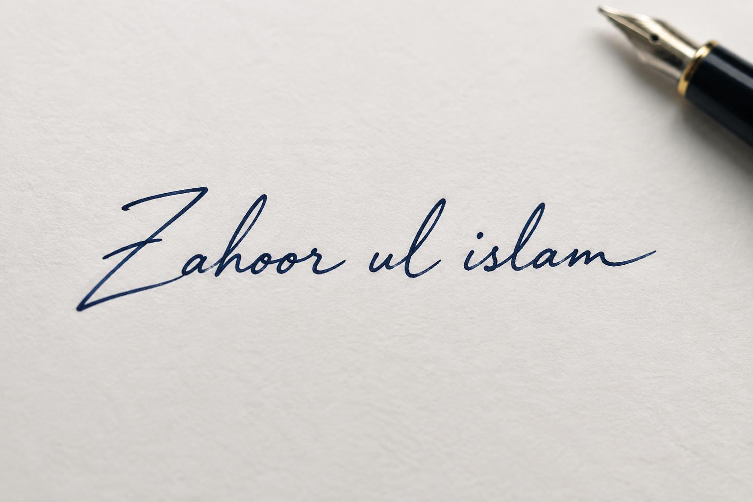 "Zahoor ul islam" — Cursive Signature text effect