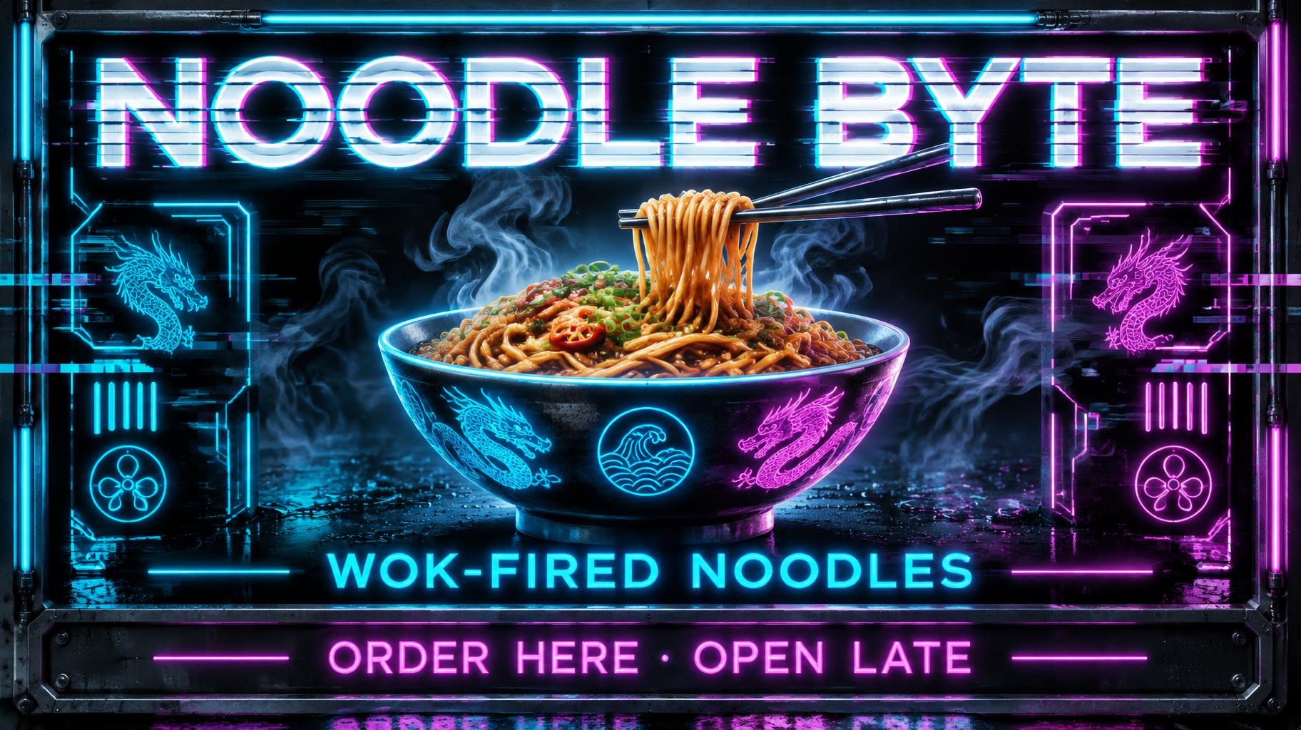 NOODLE BYTE
WOK-FIRED NOODLES
ORDER HERE · OPEN LATE