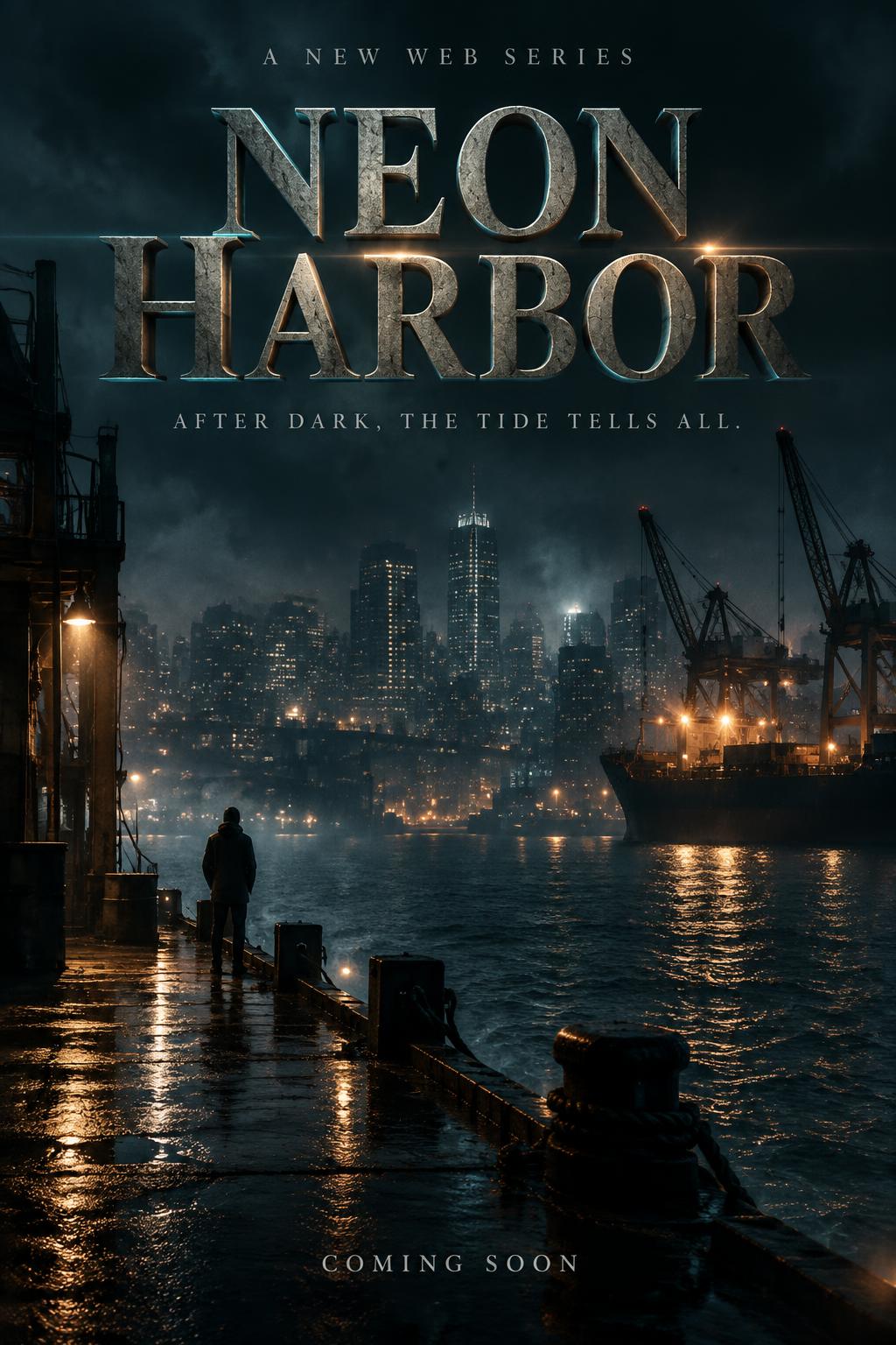 "A NEW WEB SERIES
NEON HARBOR
AFTER DARK, THE TIDE TELLS ALL.
COMING SOON" — Cinematic Netflix | AI Text Effect Generator