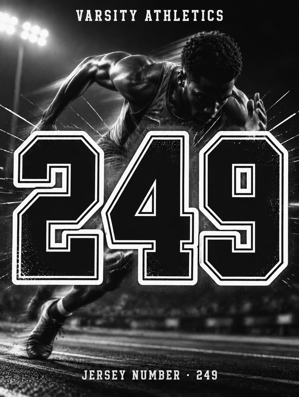 "249
VARSITY ATHLETICS
JERSEY NUMBER · 249" — Sports | AI Text Effect Generator